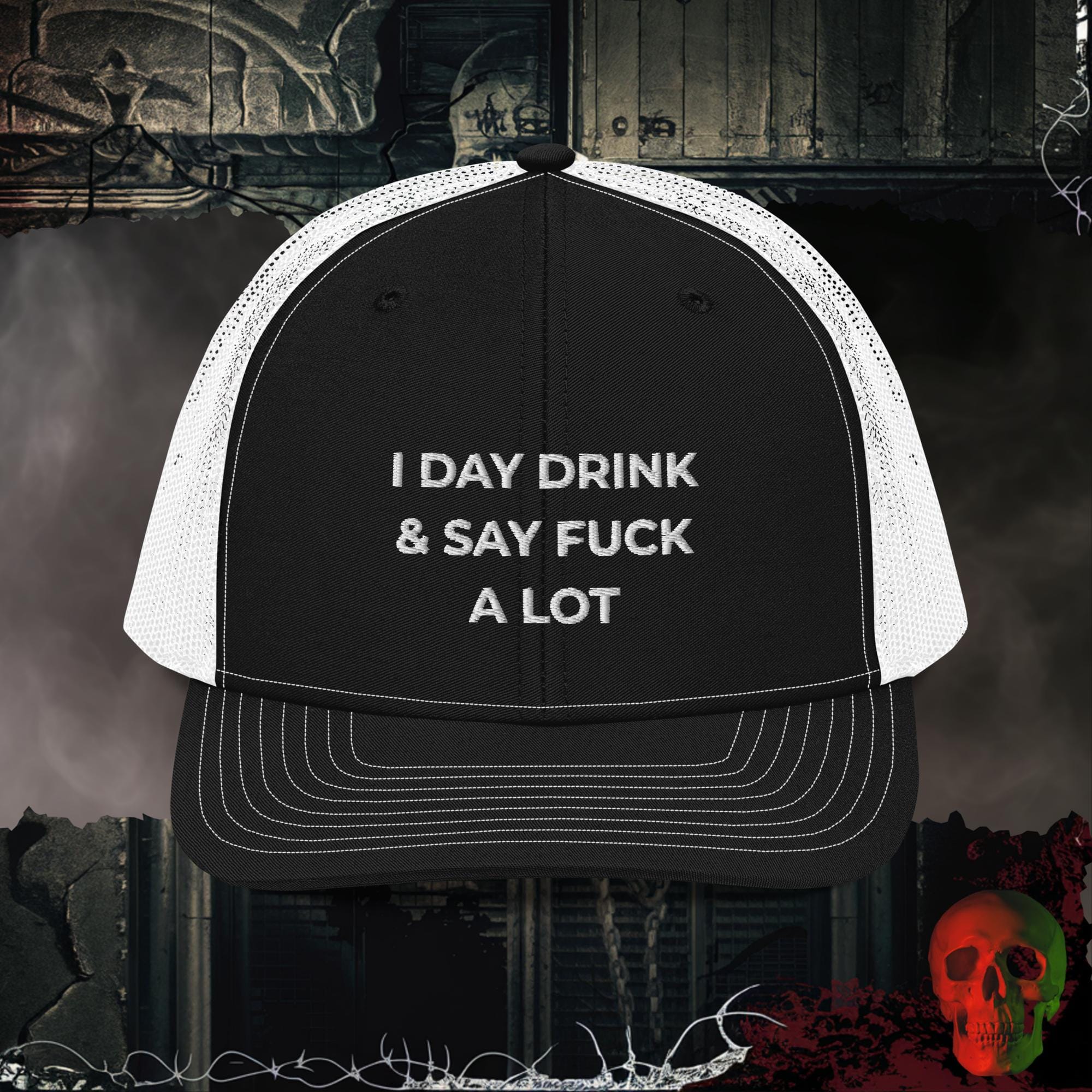 Premium Trucker Black / White Day Drinker | Richardson 112 Embroidered Trucker