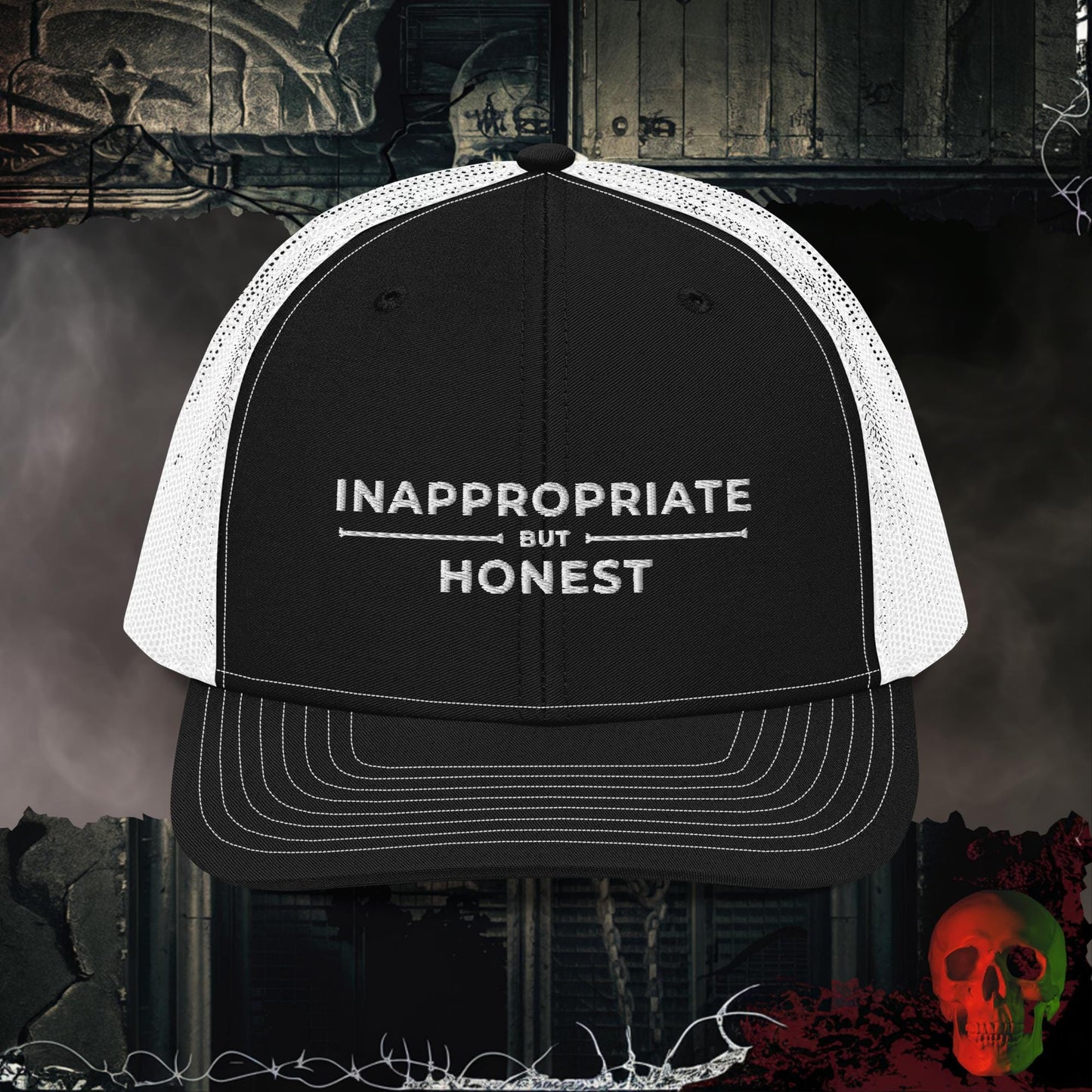 Premium Trucker Black / White Inappropriate But Honest | Richardson 112 Embroidered Trucker Hat