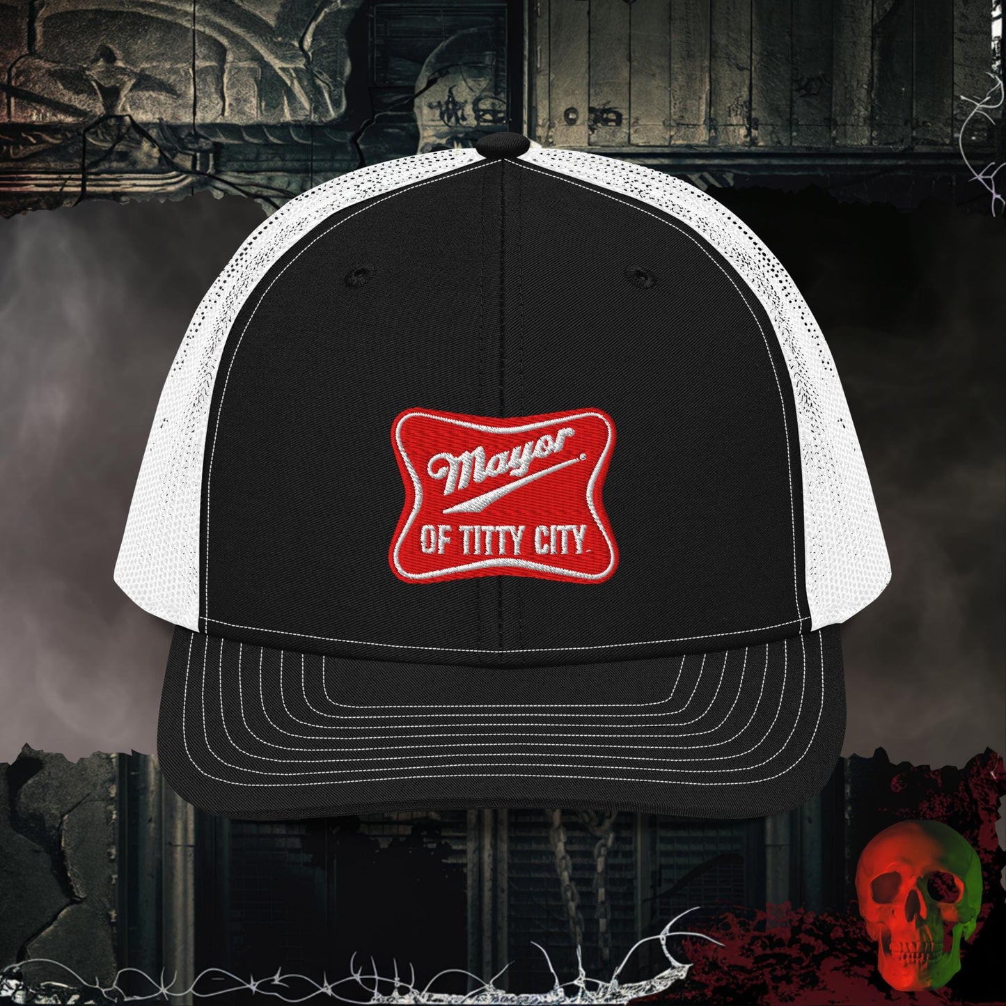 Premium Trucker Black / White Mayor of Titty City | Richardson 112 Embroidered Trucker Hat