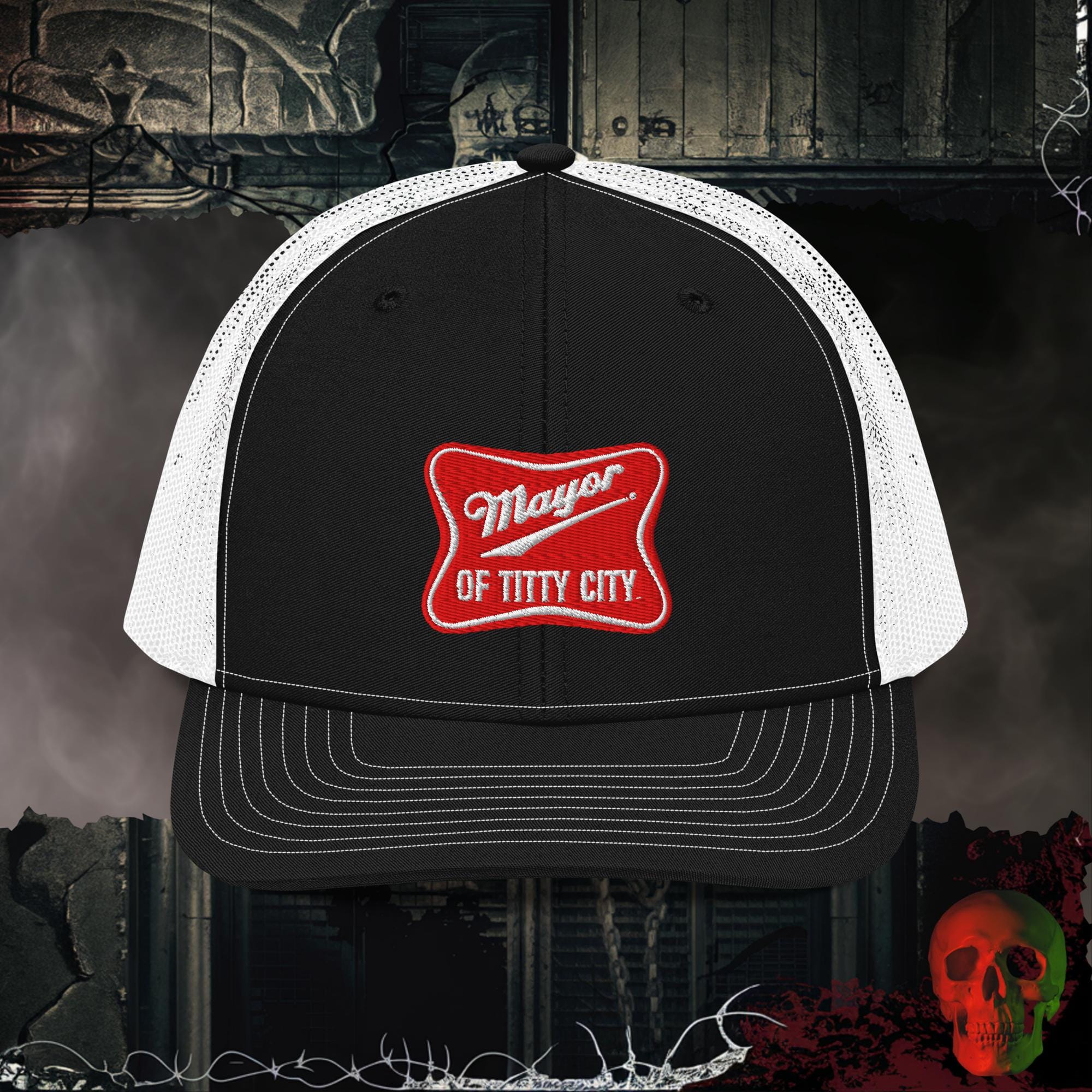 Premium Trucker Black / White Mayor of Titty City | Richardson 112 Embroidered Trucker Hat