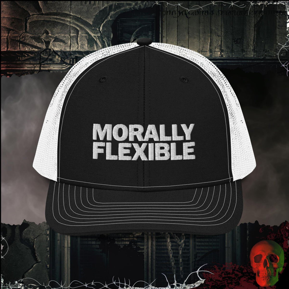 Premium Trucker Black / White Morally Flexible Trucker Hat | Rebel Ink Designs