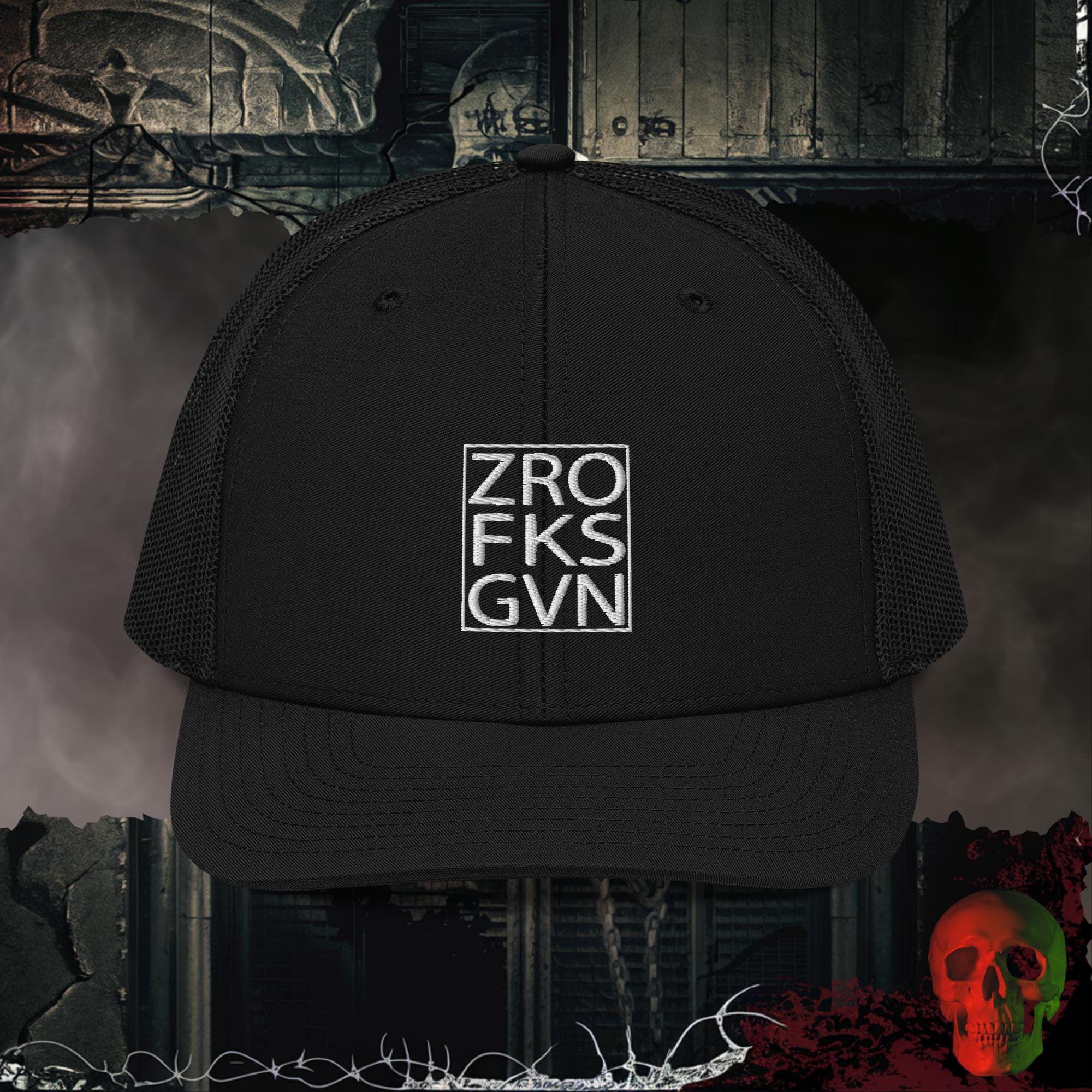 Premium Trucker Black Zero Fks Gvn | Richardson 112 Embroidered Trucker Hat