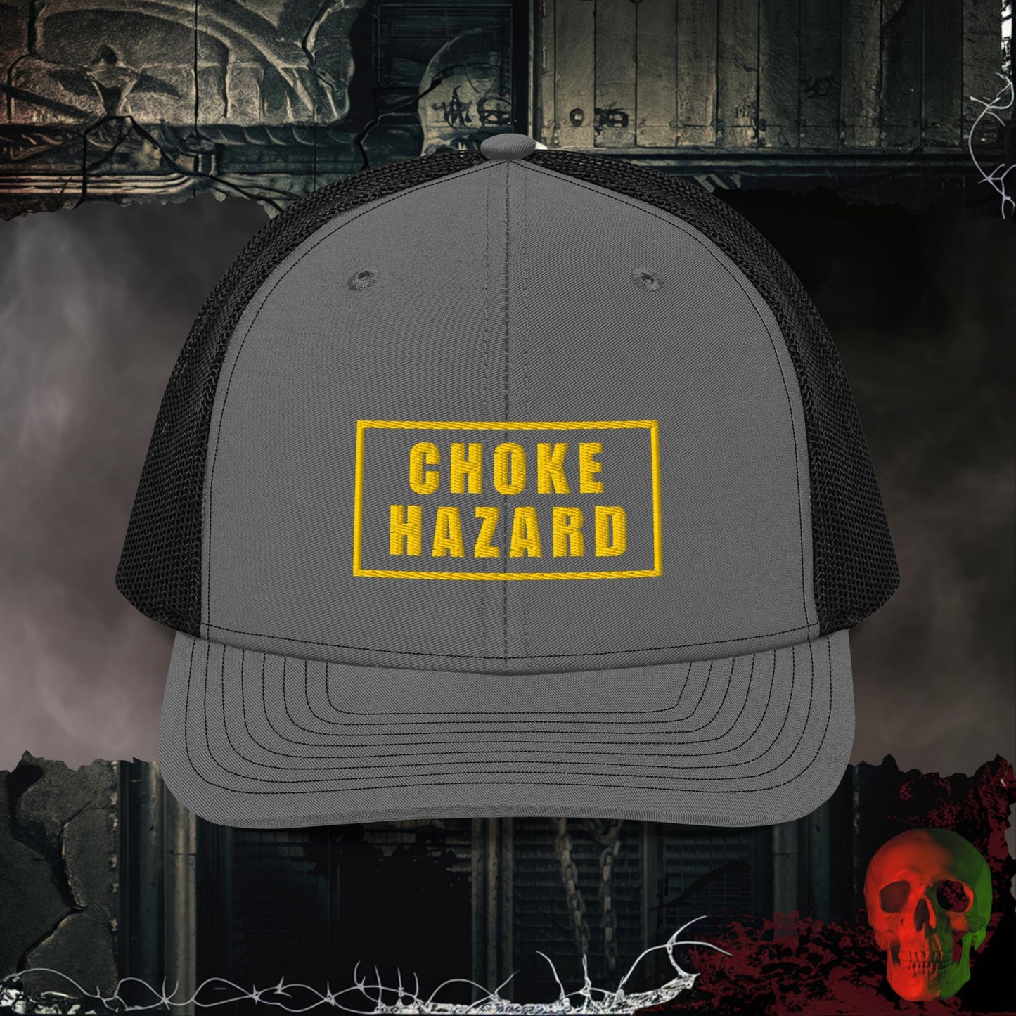 Premium Trucker Charcoal/Black Choke Hazard | Richardson 112 Embroidered Trucker Hat