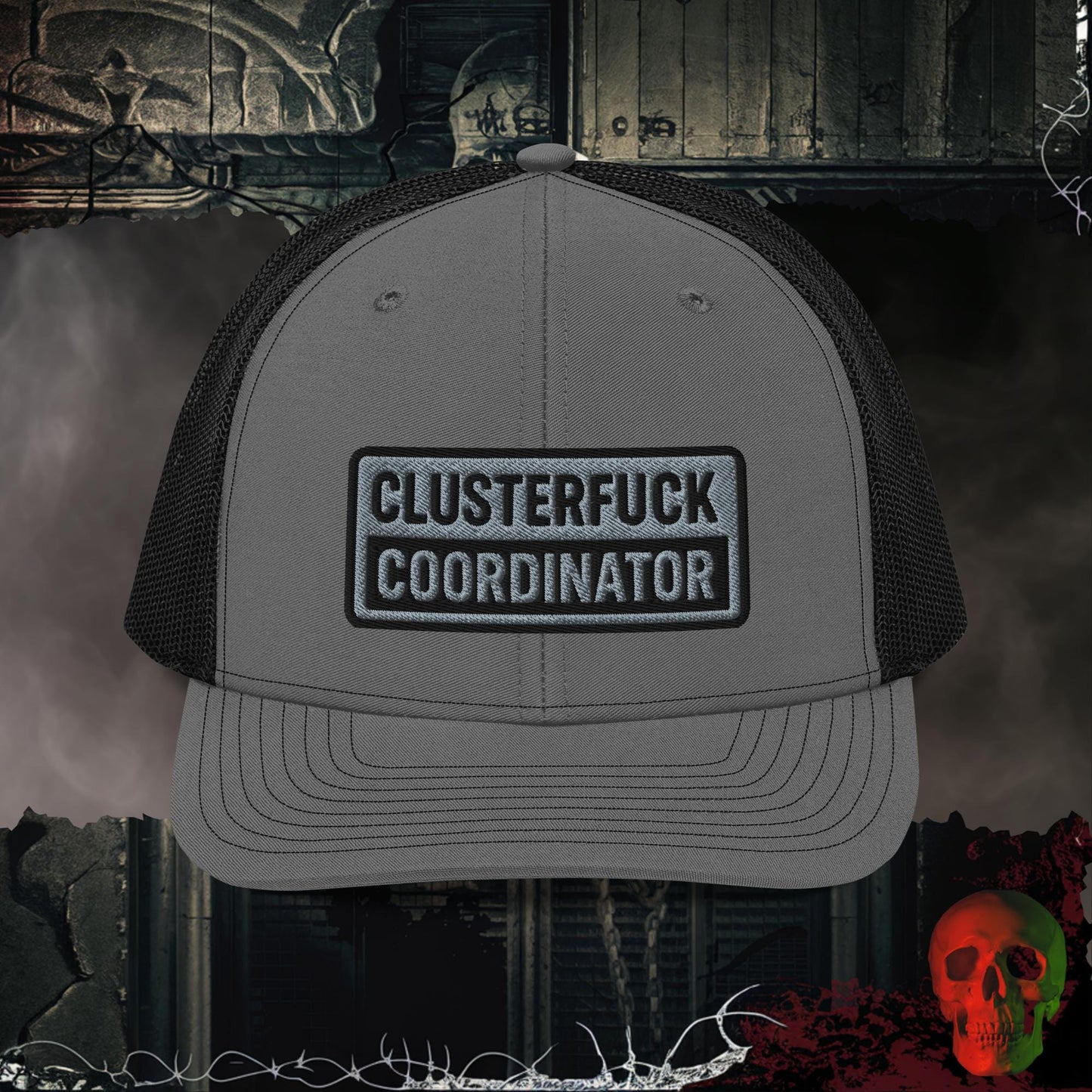 Premium Trucker Charcoal/Black Clusterfuck Coordinator | Richardson 112 Embroidered Trucker Hat