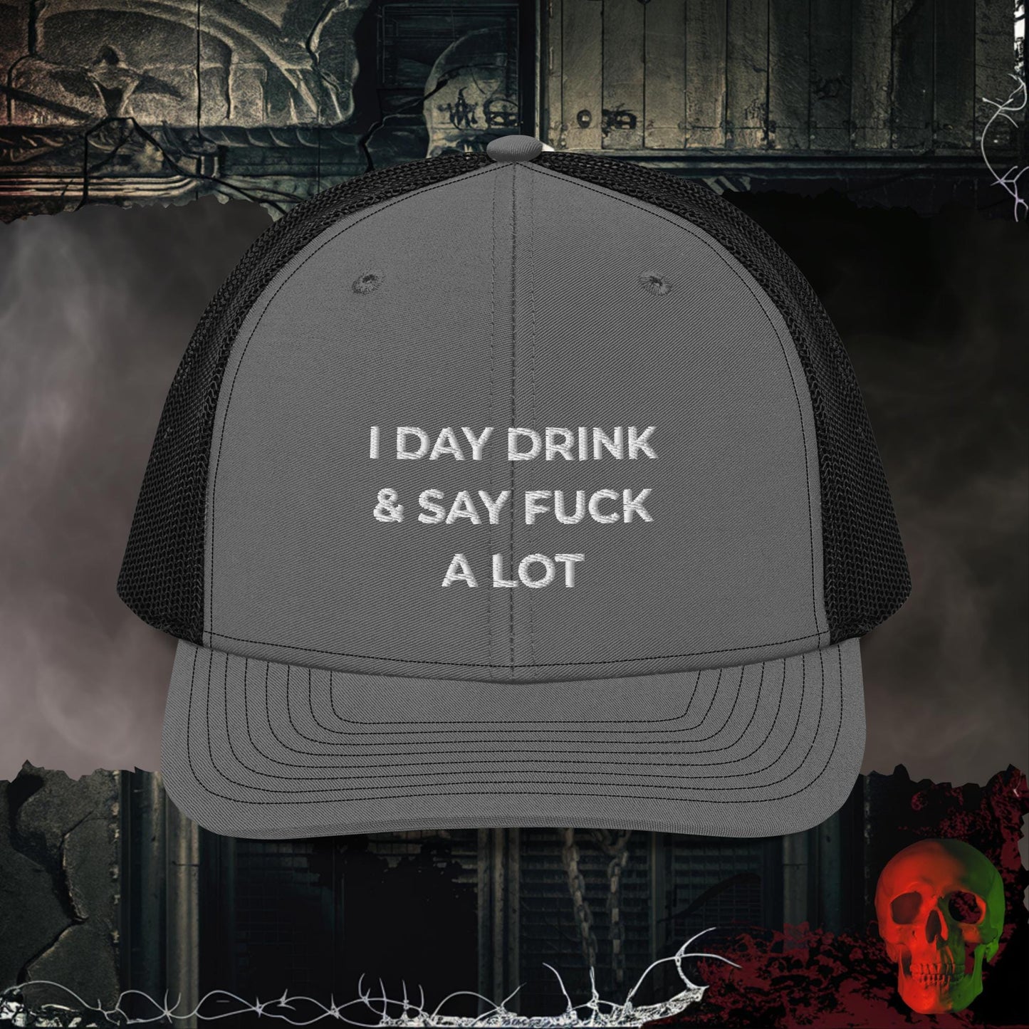Premium Trucker Charcoal/Black Day Drinker | Richardson 112 Embroidered Trucker
