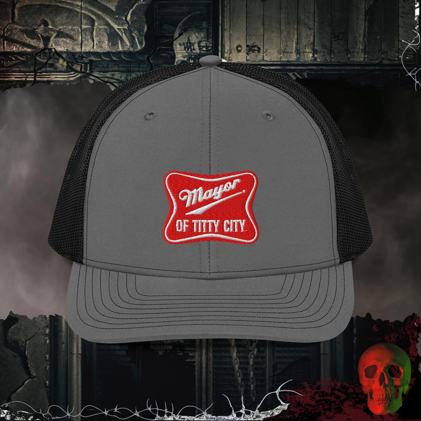 Premium Trucker Charcoal/Black Mayor of Titty City | Richardson 112 Embroidered Trucker Hat