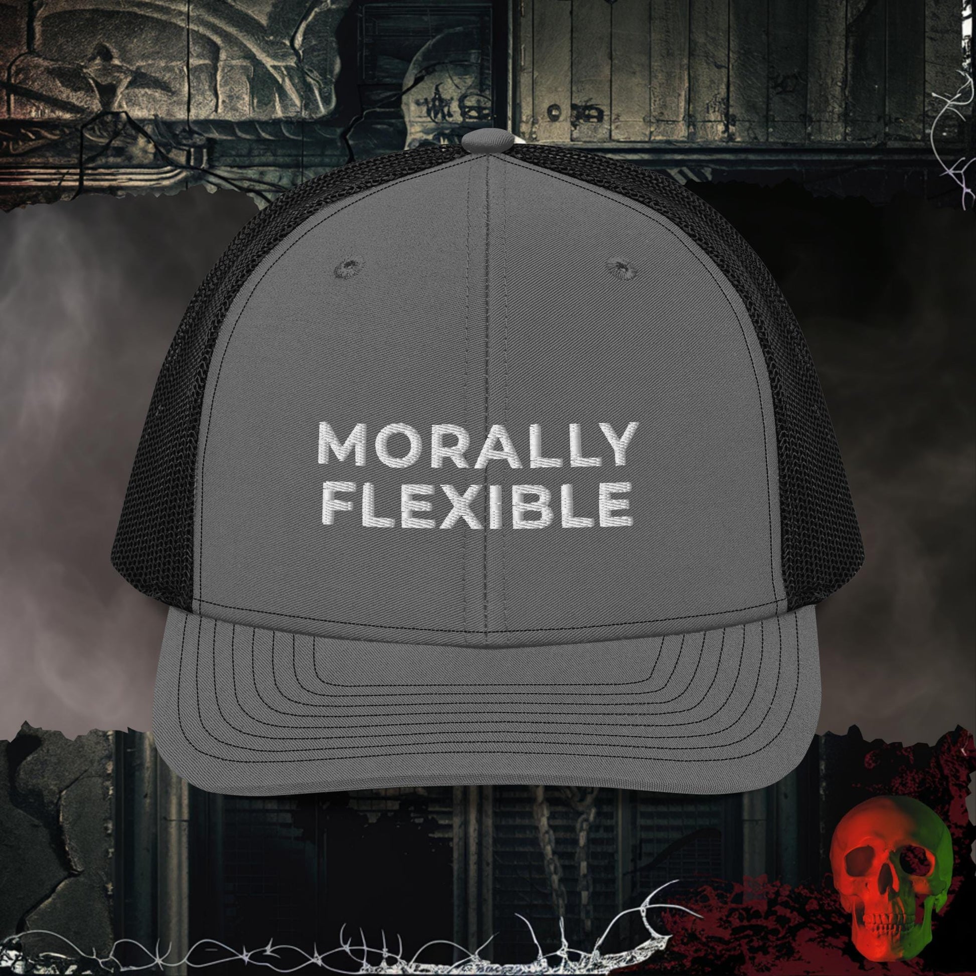 Premium Trucker Charcoal/Black Morally Flexible | Richardson 112 Embroidered Trucker Hat