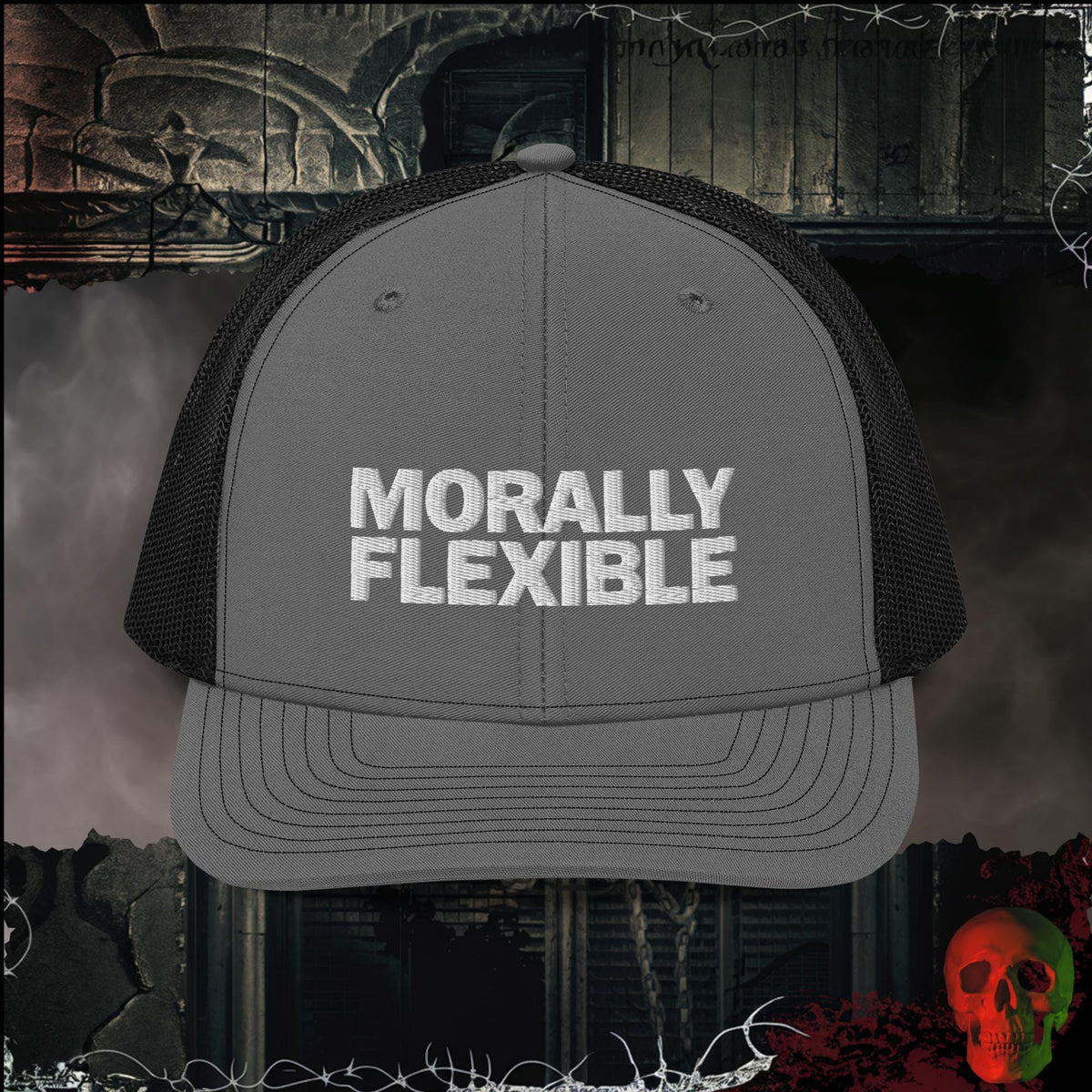 Premium Trucker Charcoal/Black Morally Flexible Trucker Hat | Rebel Ink Designs
