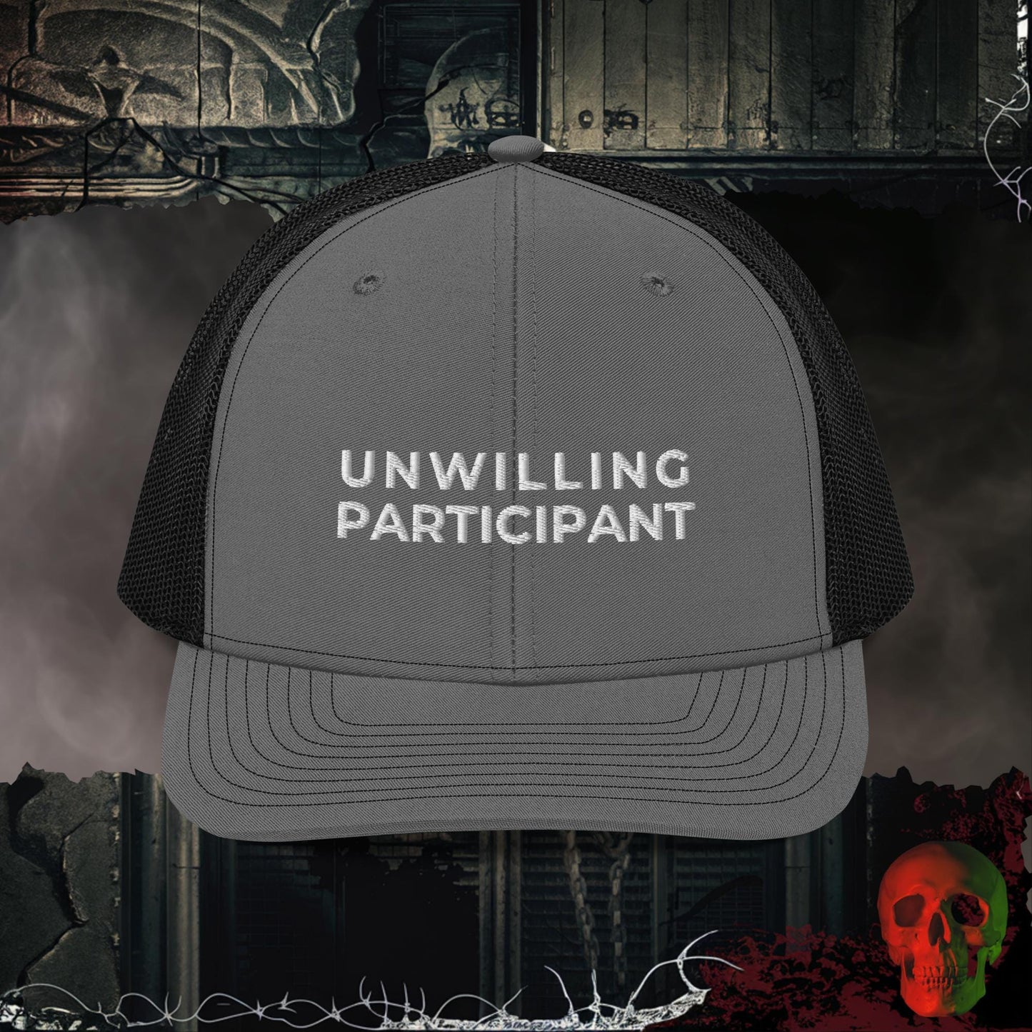 Premium Trucker Charcoal/Black Unwilling Participant | Richardson 112 Embroidered Trucker Hat