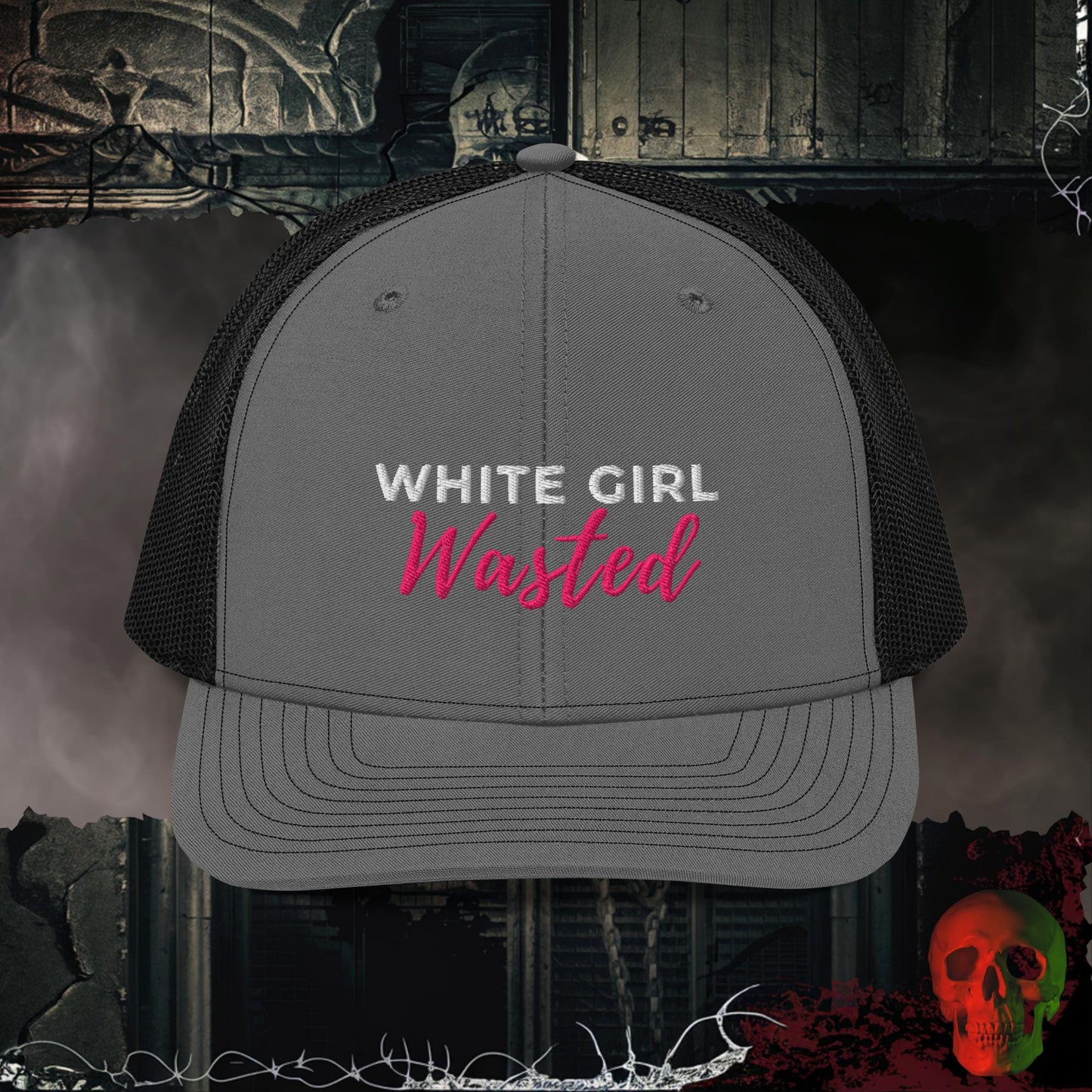 Premium Trucker Charcoal/Black White Girl Wasted | Richardson 112 Embroidered Trucker Hat