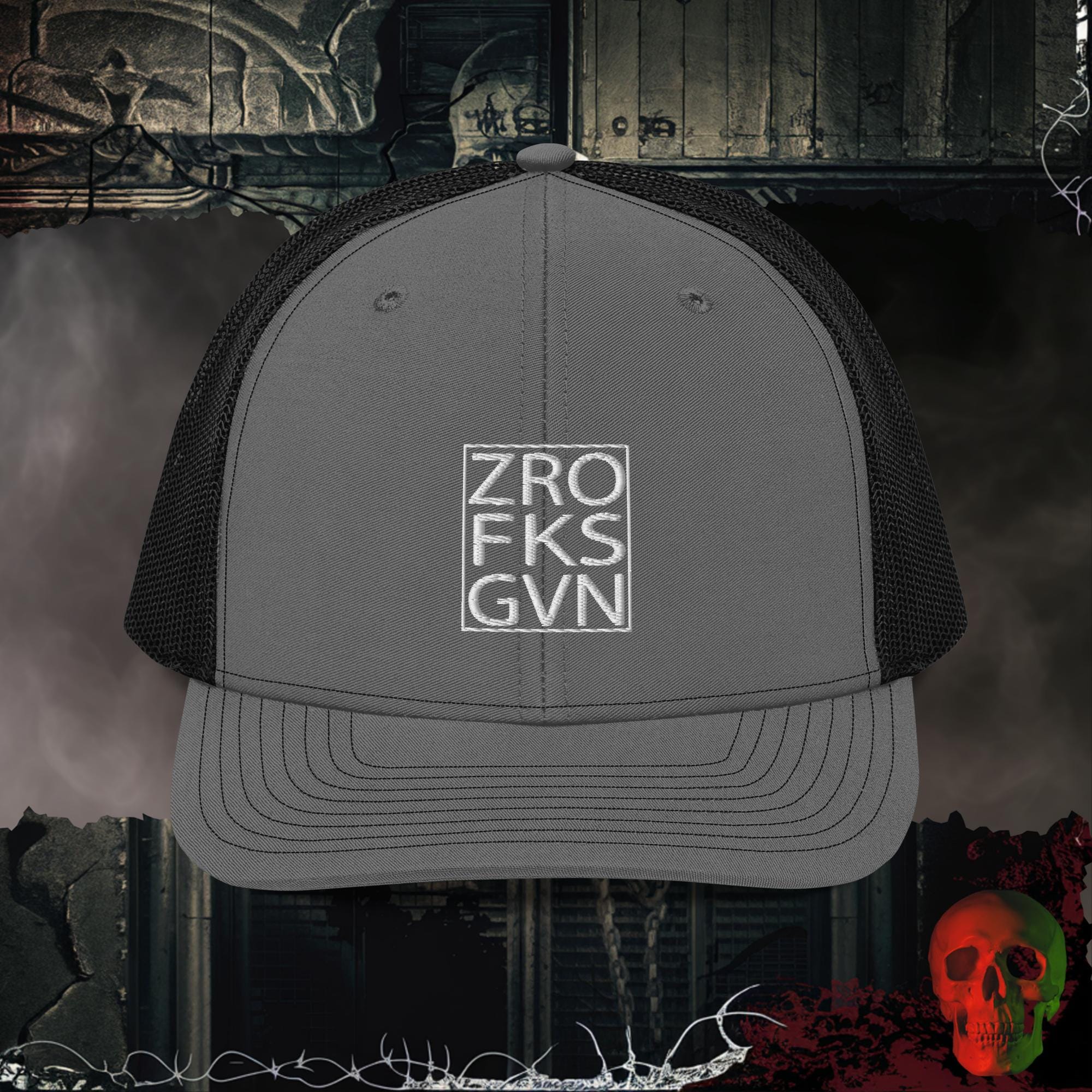 Premium Trucker Charcoal/Black Zero Fks Gvn | Richardson 112 Embroidered Trucker Hat