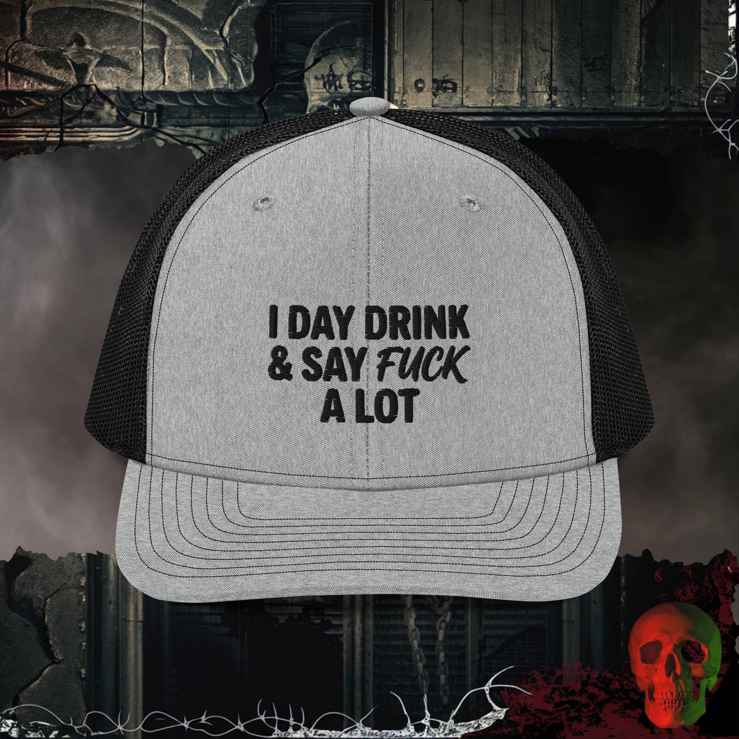 Premium Trucker Heather Grey / Black Day Drink & Say It Loud | Richardson 112 Embroidered Trucker Hat