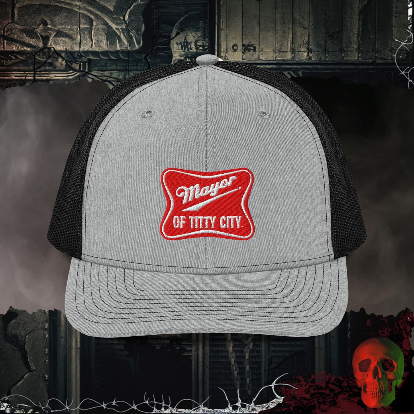 Premium Trucker Heather Grey / Black Mayor of Titty City | Richardson 112 Embroidered Trucker Hat