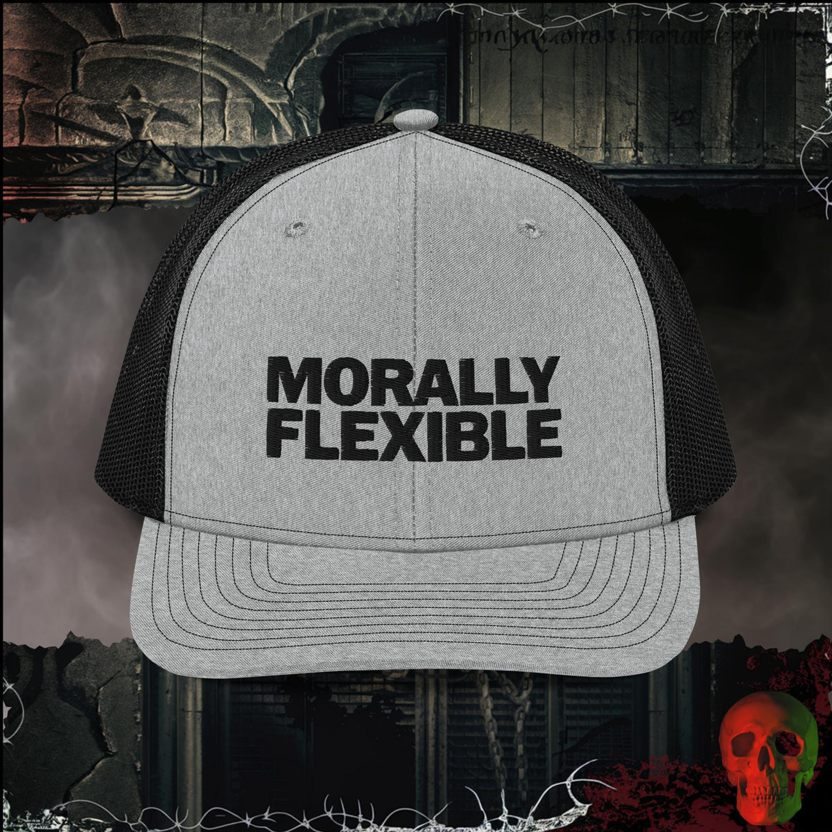 Premium Trucker Heather Grey / Black Morally Flexible Trucker Hat | Rebel Ink Designs