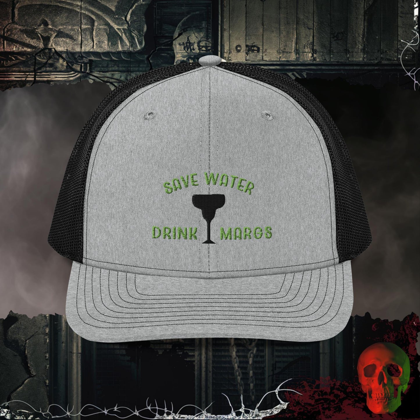 Premium Trucker Heather Grey / Black Save Water Drink Margs Richardson 112 Embroidered Trucker Hat