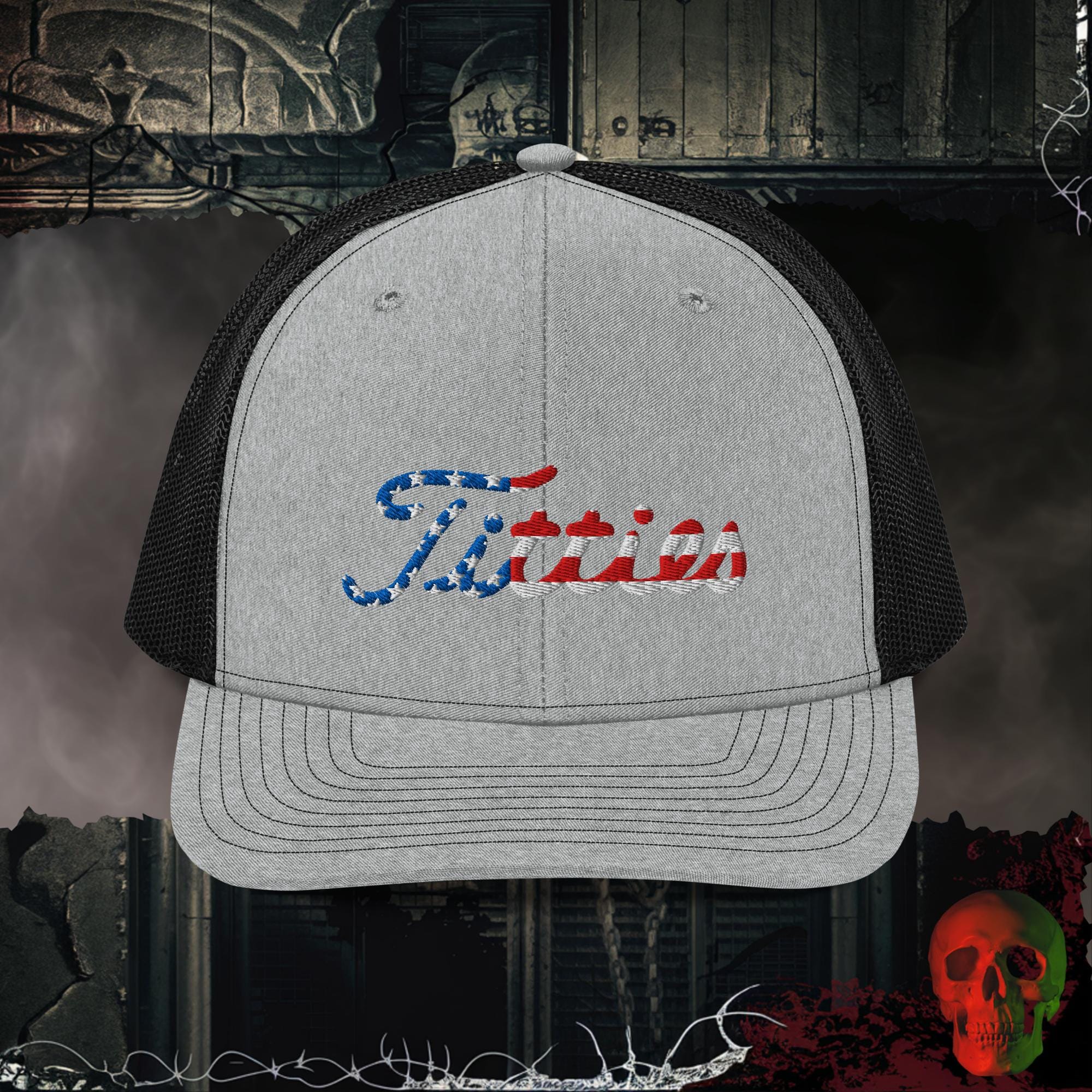 Premium Trucker Heather Grey / Black Titties | Richardson 112 Embroidered Trucker Hat