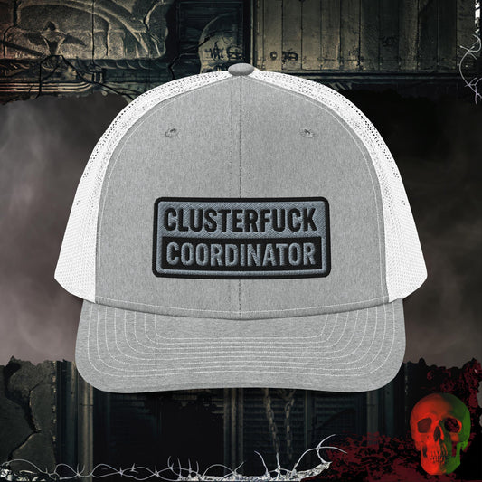Premium Trucker Heather Grey/White Clusterfuck Coordinator | Richardson 112 Embroidered Trucker Hat