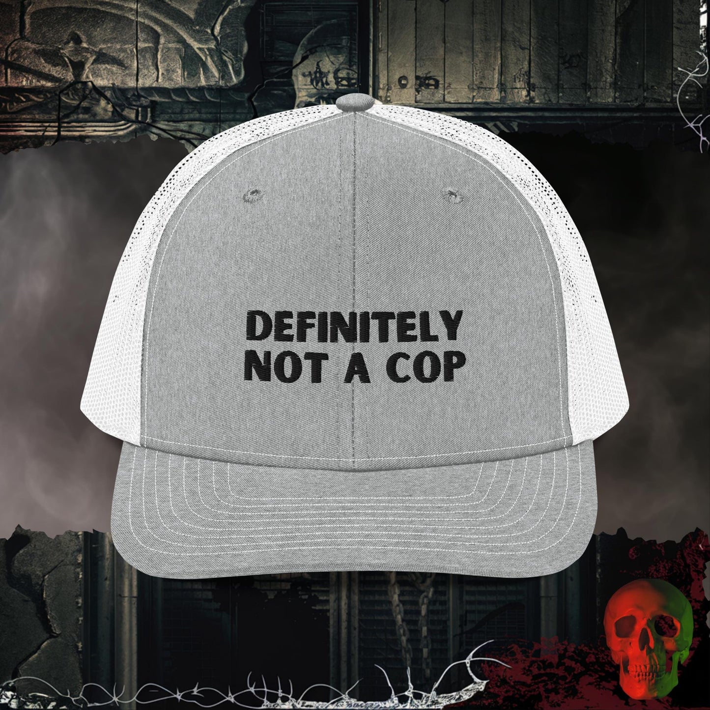Premium Trucker Heather Grey/White Definitely Not a Cop Richardson 112 Embroidered Hat