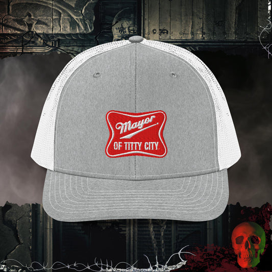 Premium Trucker Heather Grey/White Mayor of Titty City | Richardson 112 Embroidered Trucker Hat