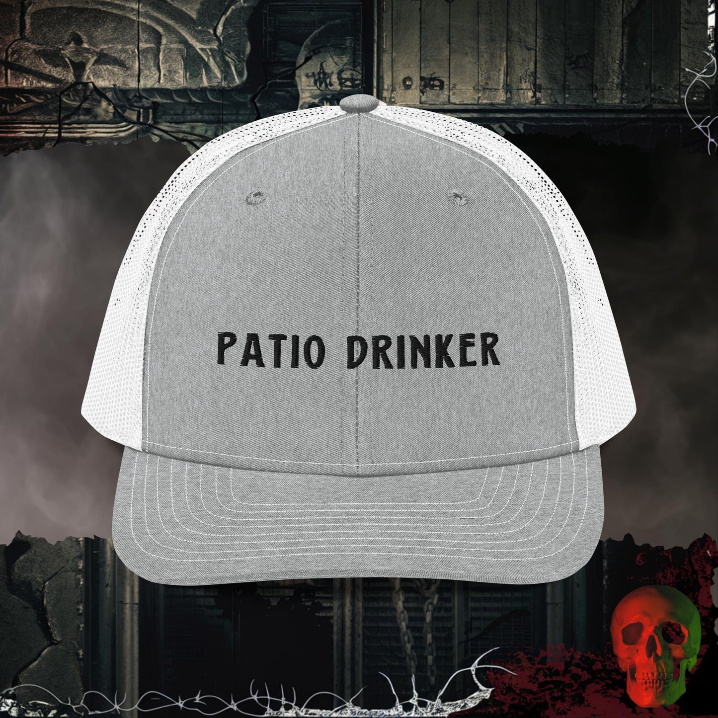 Premium Trucker Heather Grey/White Patio Drinker | Richardson 112 Embroidered Trucker Hat