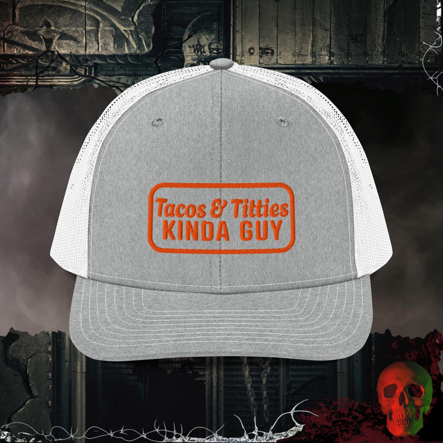 Premium Trucker Heather Grey/White Tacos & Titties Kinda Guy | Richardson 112 Embroidered Trucker Hat