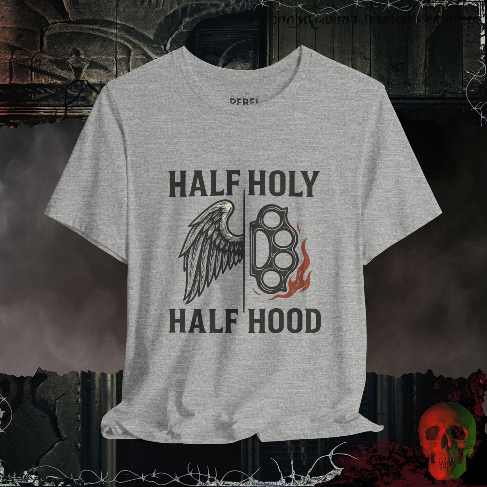 T-Shirt Athletic Heather / S Half Holy Half Hood Tee