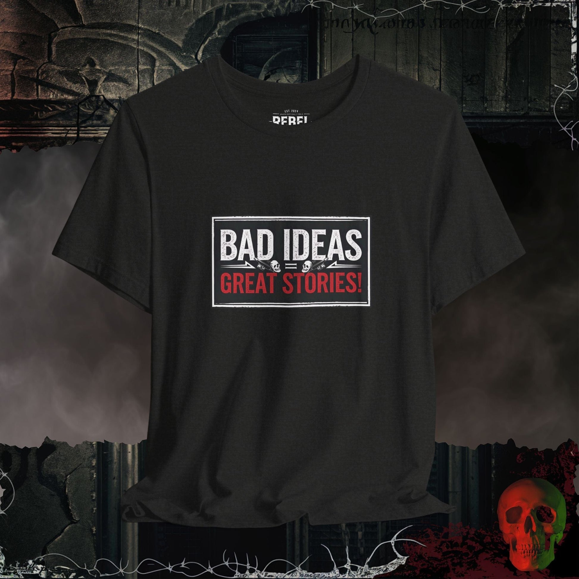 T-Shirt Black Heather / S Bad Ideas = Great Stories Tee
