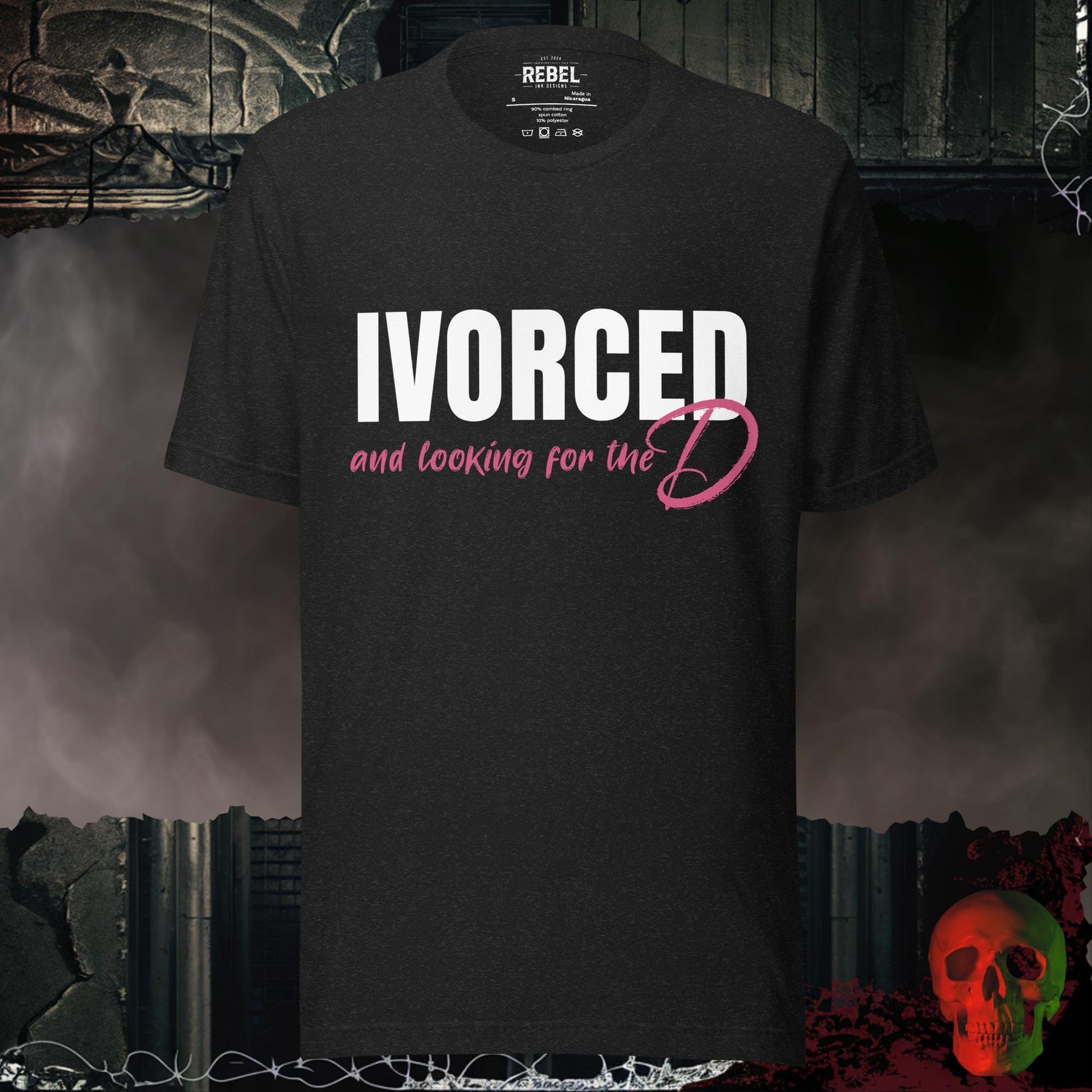 T-Shirt Black Heather / S Divorced and Looking for the D Graphic Tee Bold Funny Statement Shirt