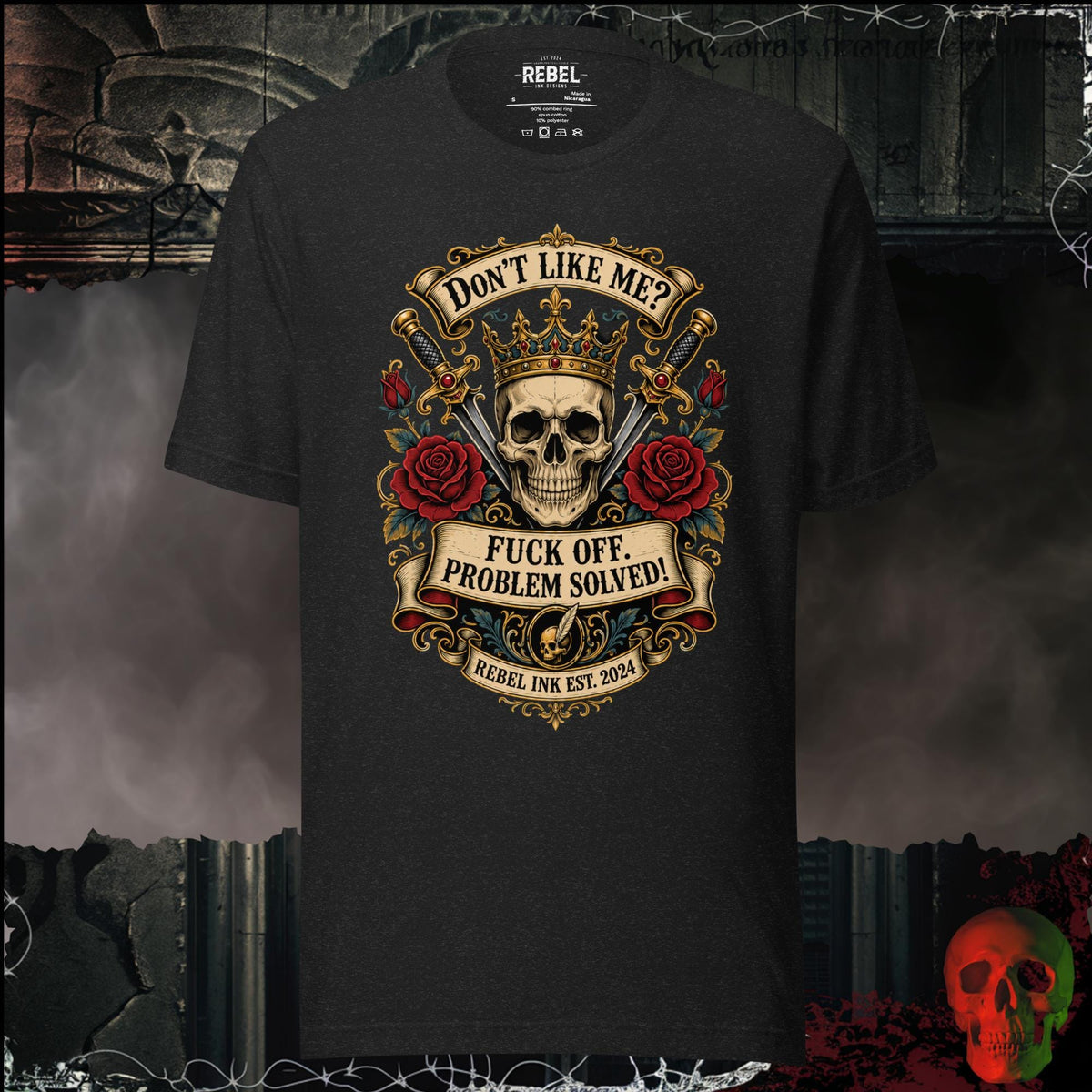 T-Shirt Black Heather / S Don't Like Me? F*ck Off. Problem Solved Graphic Tee | Rebel Ink Designs