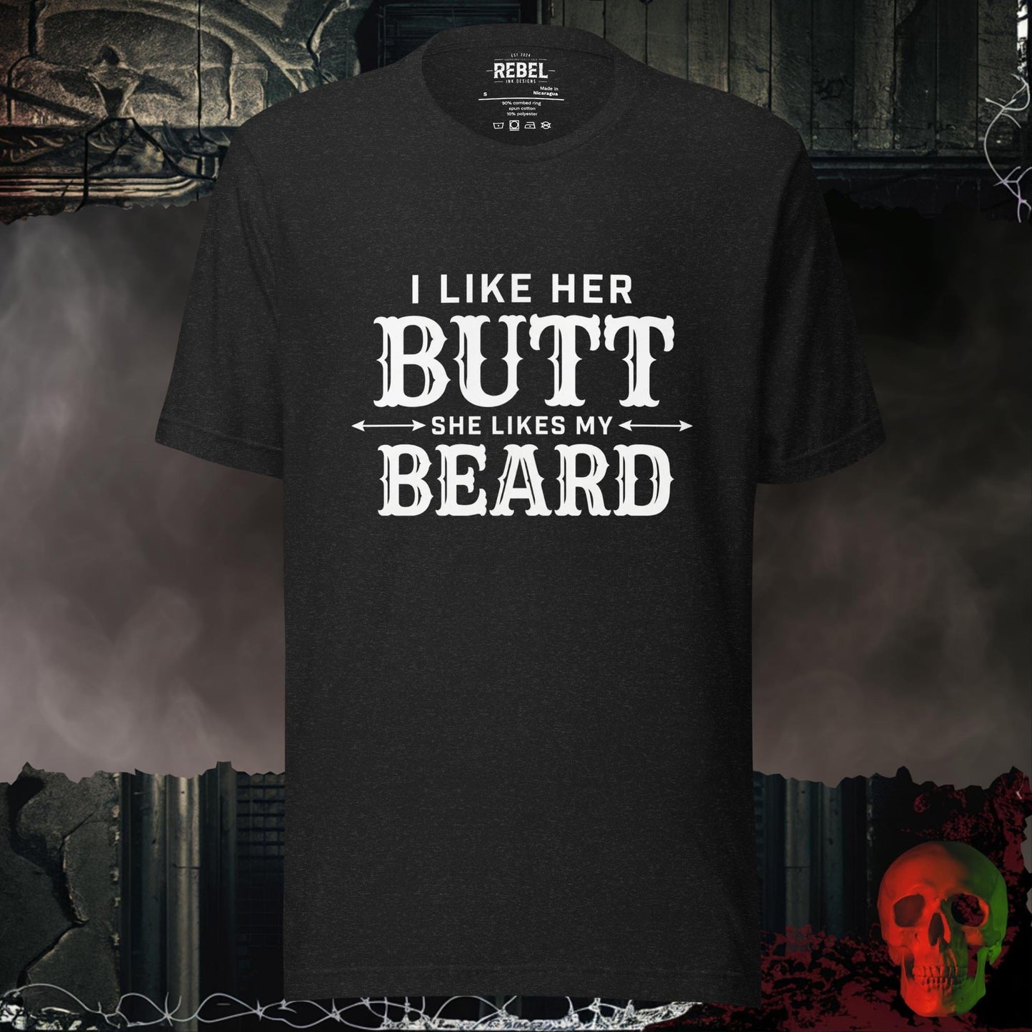 T-Shirt Black Heather / S I Like Her Butt She Likes My Beard Tee