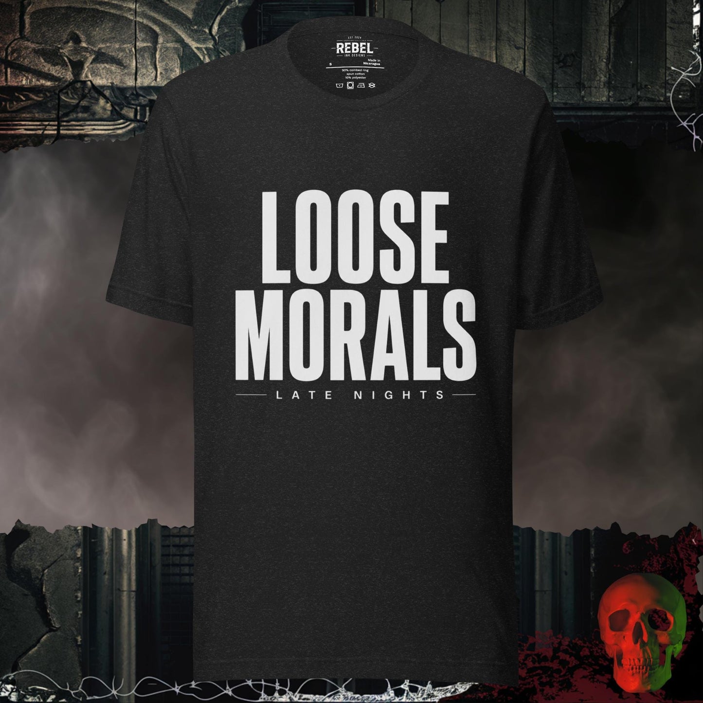 T-Shirt Black Heather / S Loose Morals Late Nights Bold Graphic Statement Tee