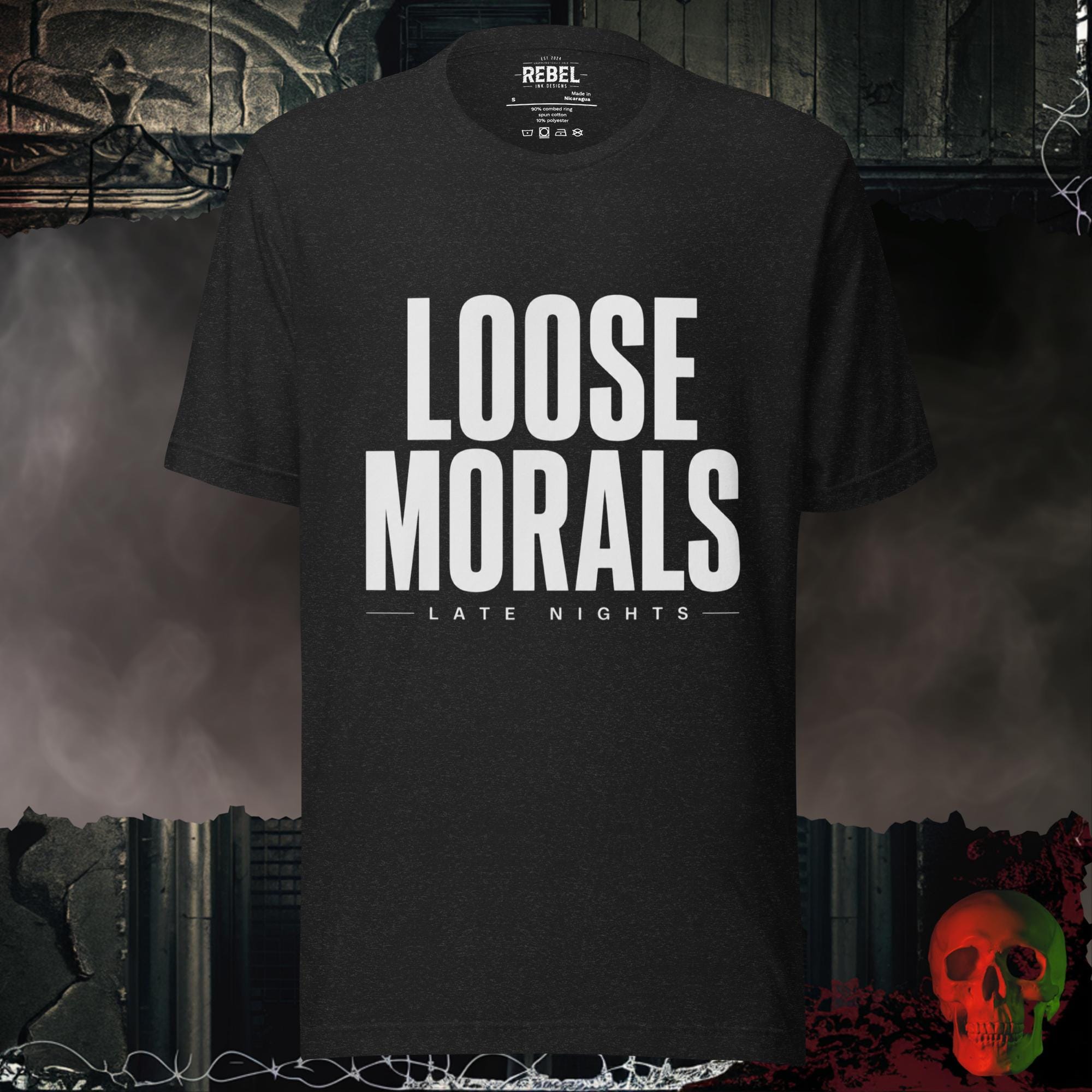 T-Shirt Black Heather / S Loose Morals Late Nights Bold Graphic Statement Tee