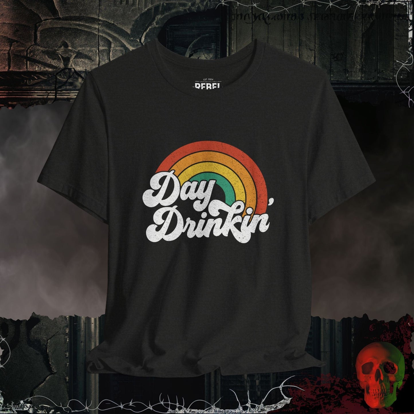 T-Shirt Black Heather / S Retro Rainbow Day Drinkin’ Tee