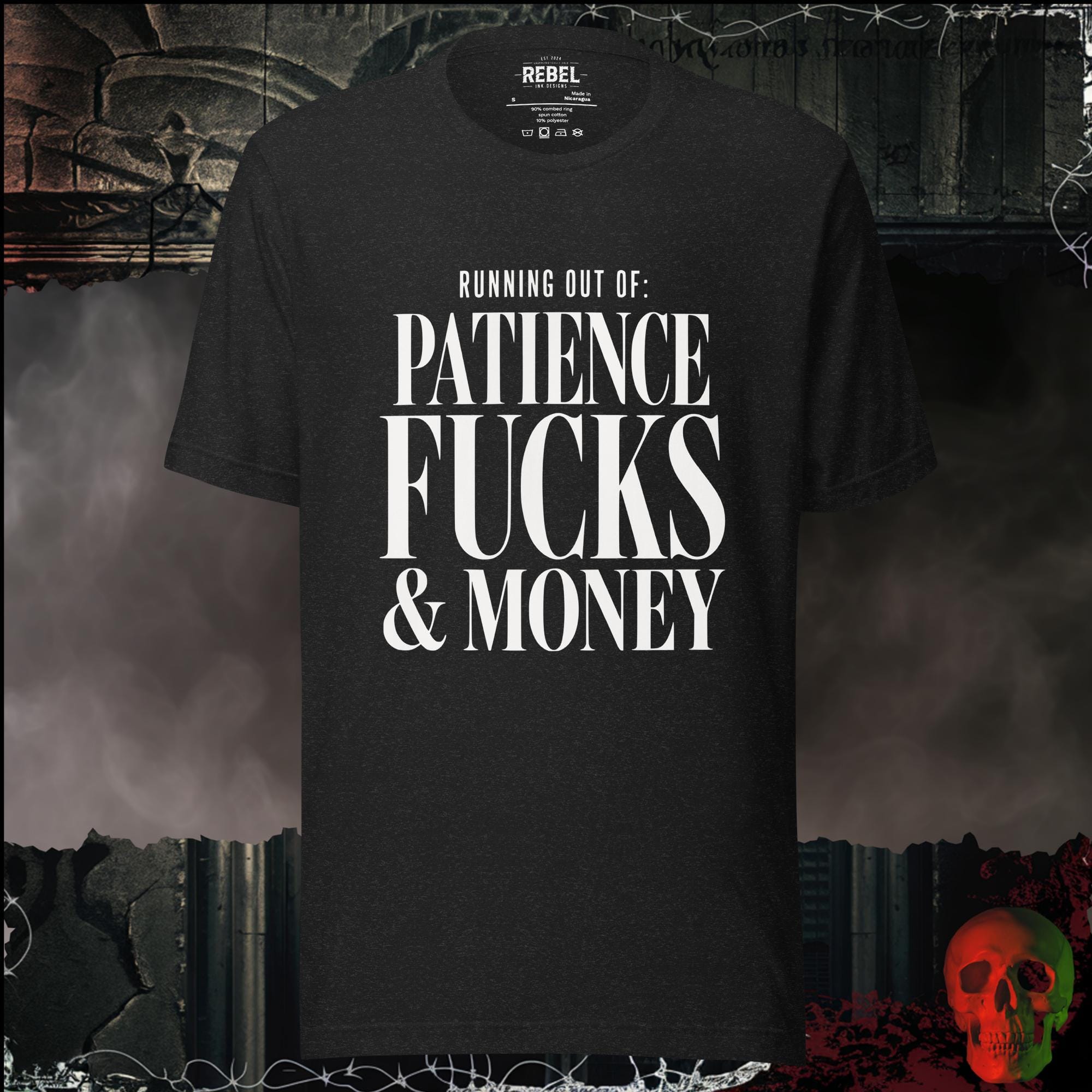 T-Shirt Black Heather / S Running Out Of Patience F*cks & Money Graphic Tee | Rebel Ink Designs