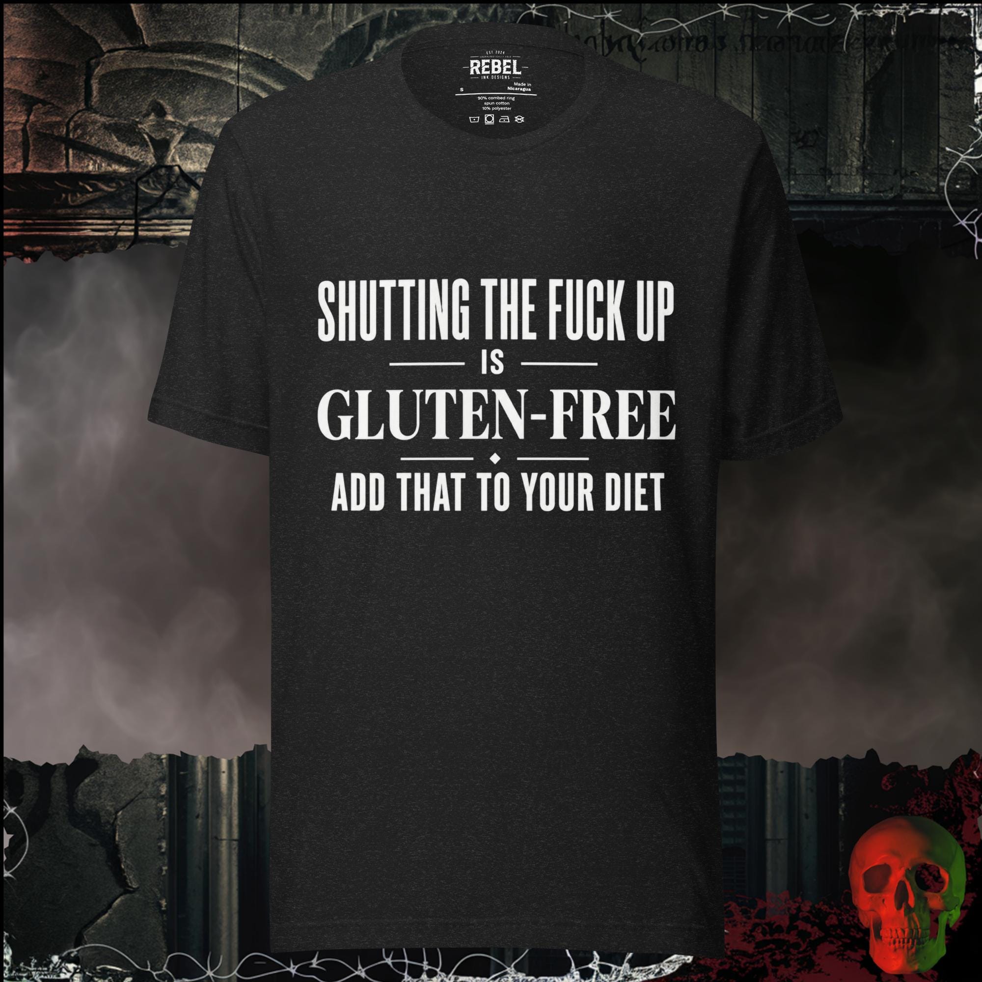 T-Shirt Black Heather / S Shutting The F*ck Up Is Gluten-Free Add That To Your Diet Graphic Tee | Rebel Ink Designs