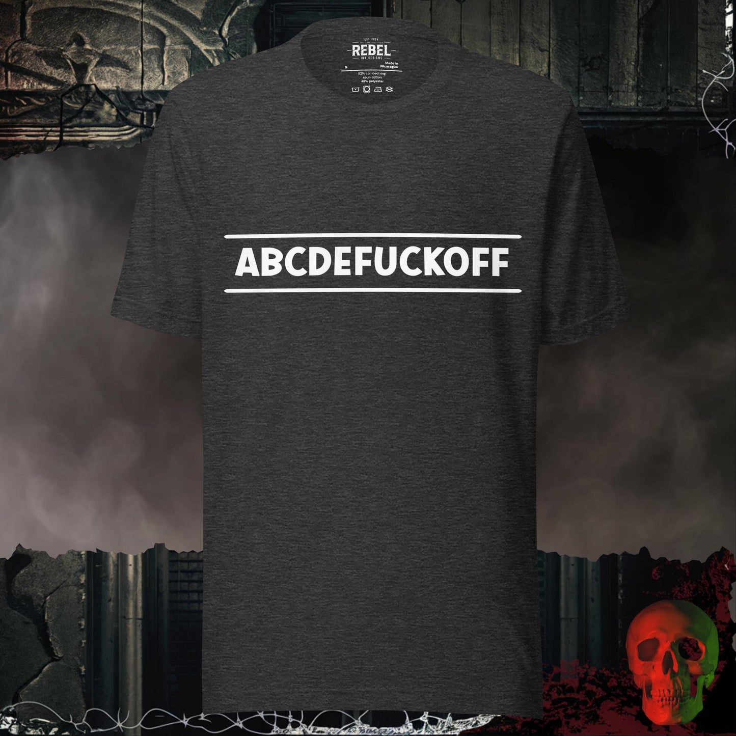 T-Shirt Dark Grey Heather / S ABCDEFUCKOFF Graphic Tee Bold Sarcastic Statement Shirt