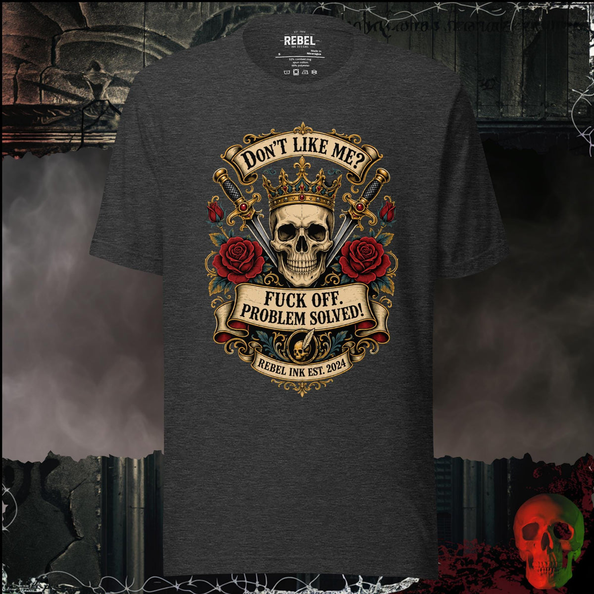 T-Shirt Dark Grey Heather / S Don't Like Me? F*ck Off. Problem Solved Graphic Tee | Rebel Ink Designs