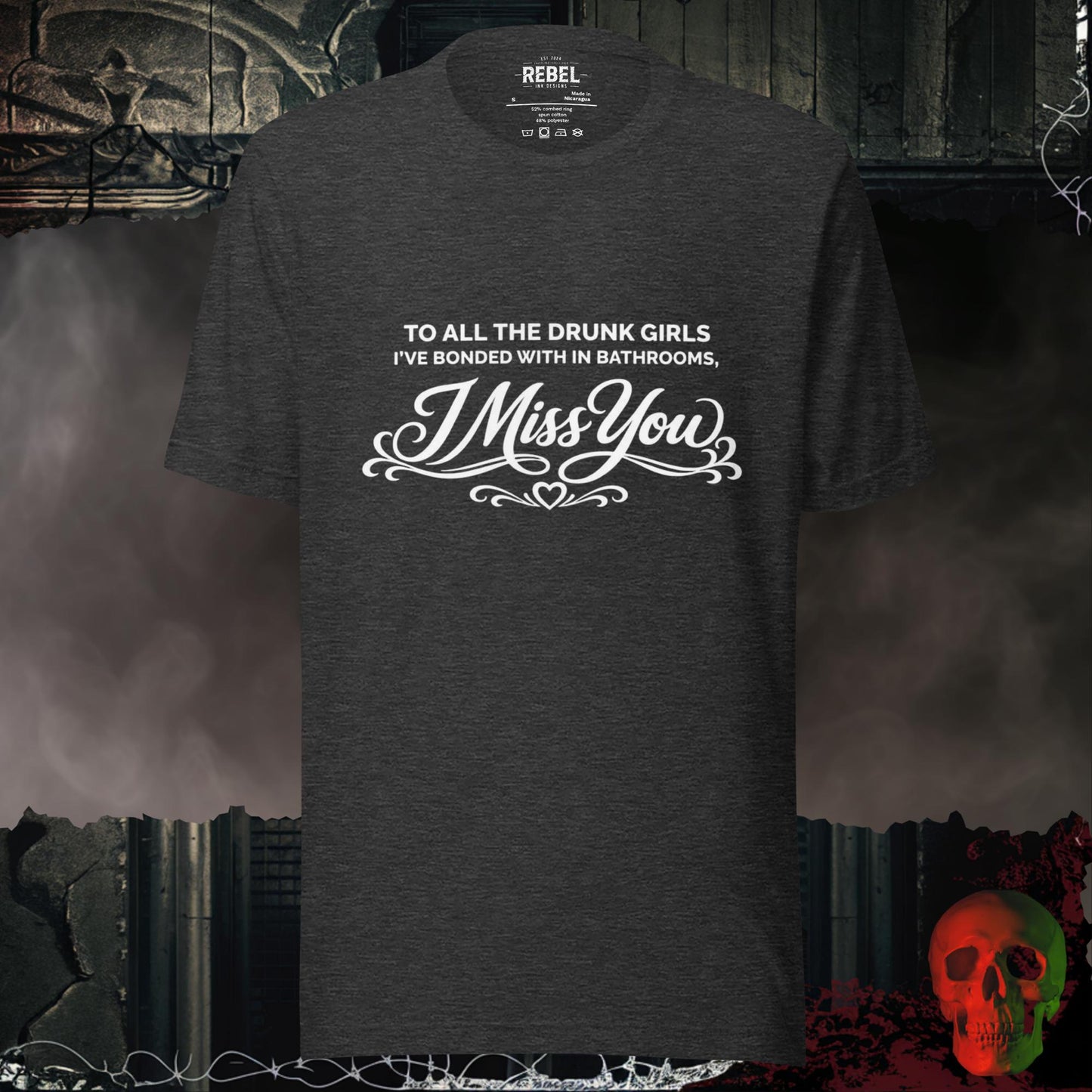 T-Shirt Dark Grey Heather / S Drunk Bathroom Friends Tee