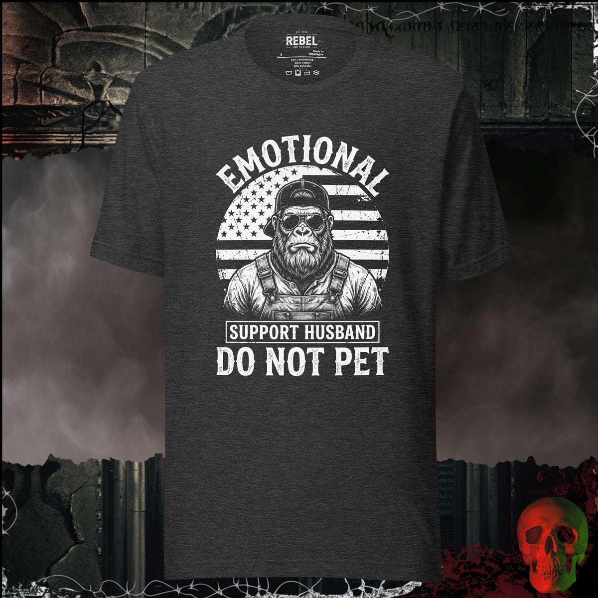 T-Shirt Dark Grey Heather / S Emotional Support Husband Do Not Pet Graphic Tee | Rebel Ink Designs