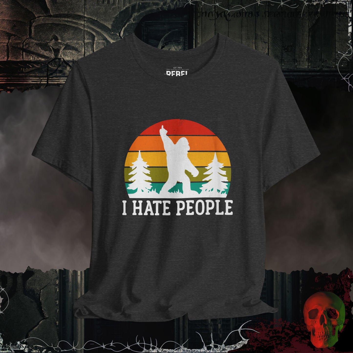 T-Shirt Dark Grey Heather / S I Hate People – Bigfoot Sunset Tee