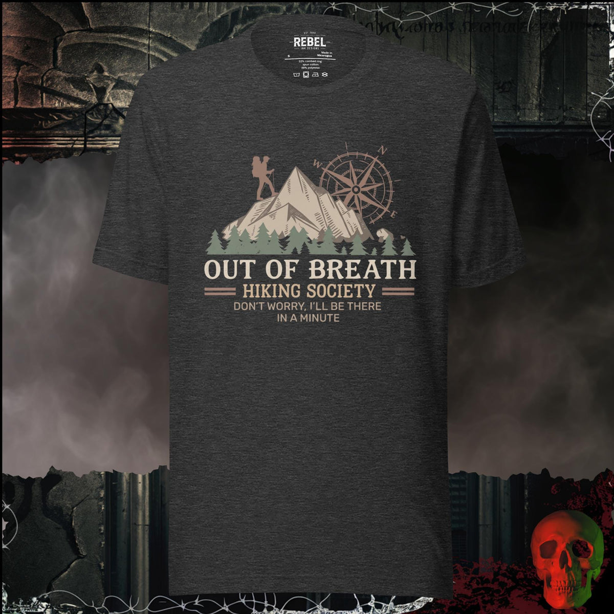 T-Shirt Dark Grey Heather / S Out of Breath Hiking Society Graphic Tee | Rebel Ink Designs
