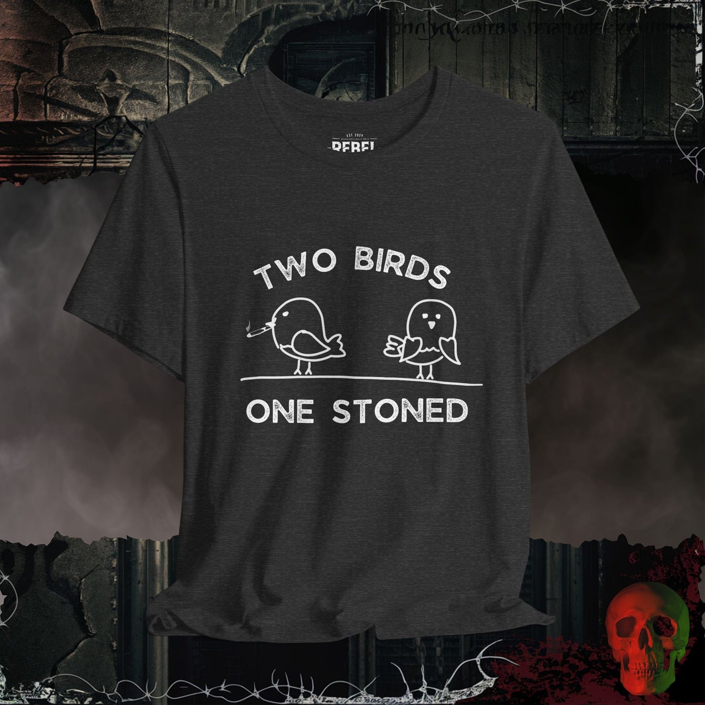 T-Shirt Dark Grey Heather / S Two Birds One Stoned Tee