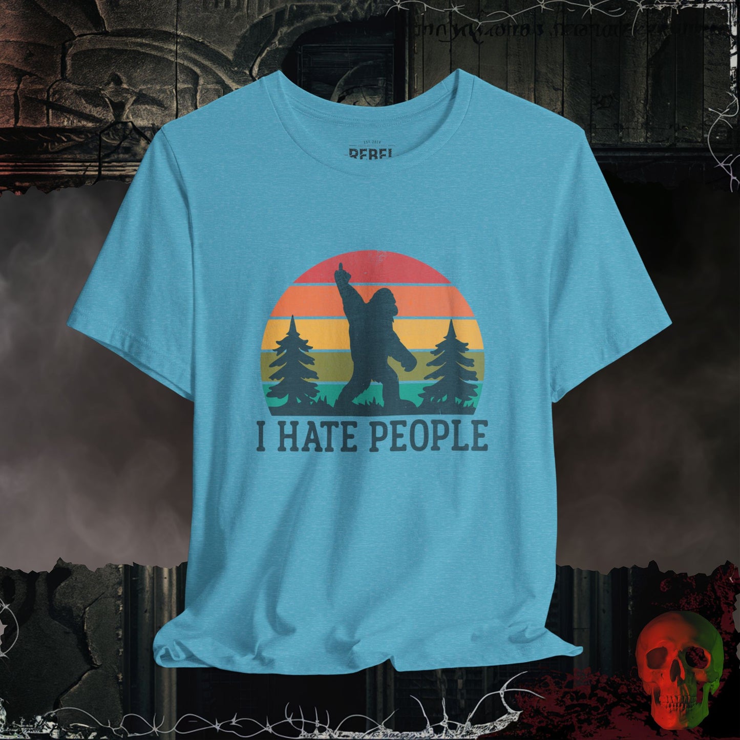 T-Shirt Heather Aqua / S I Hate People – Bigfoot Sunset Tee