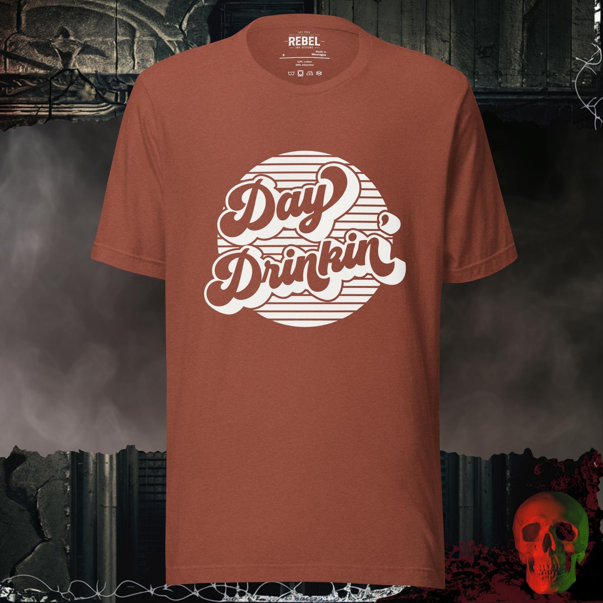 T-Shirt Heather Clay / S Day Drinkin’ Graphic Tee Retro Bold Party Shirt