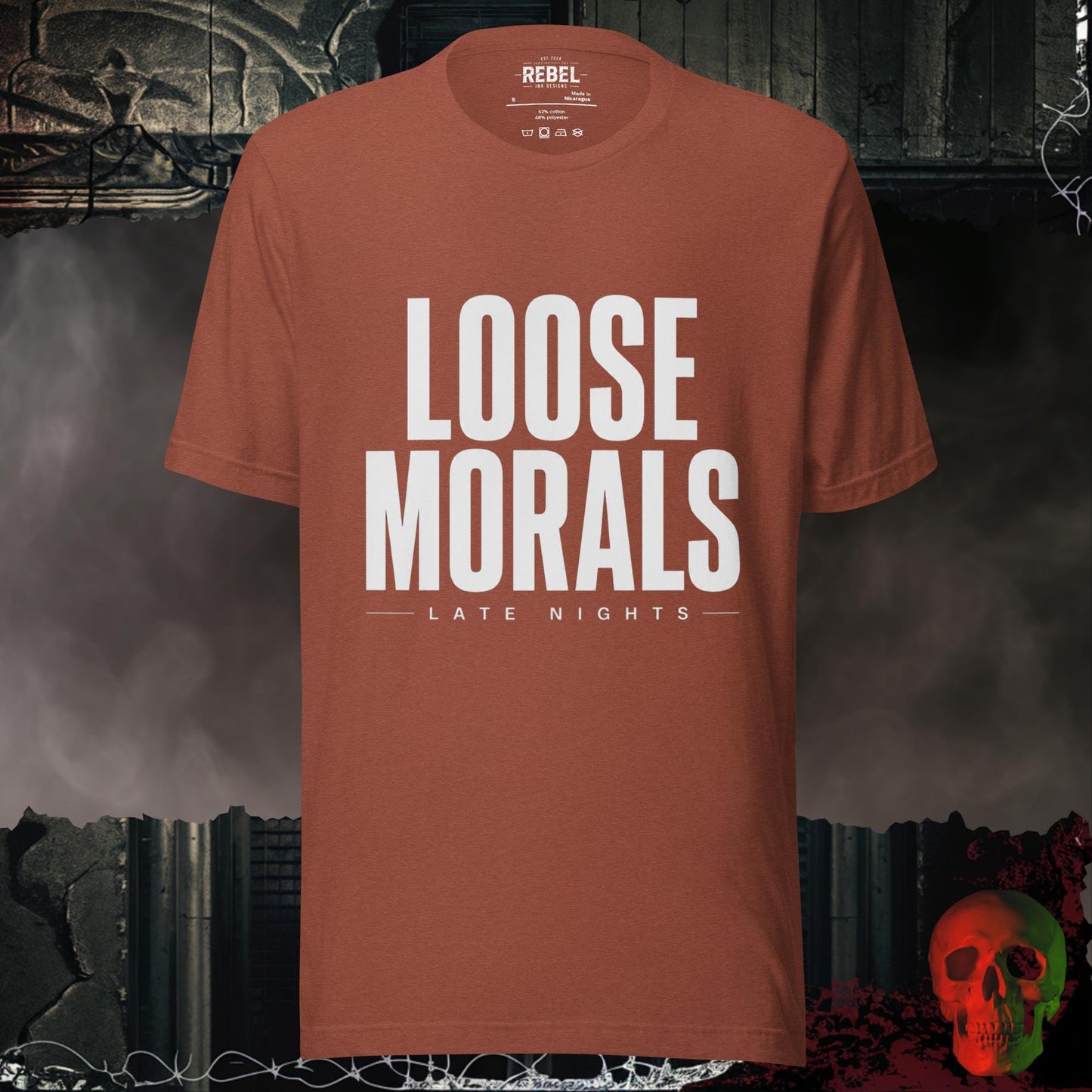T-Shirt Heather Clay / S Loose Morals Late Nights Bold Graphic Statement Tee