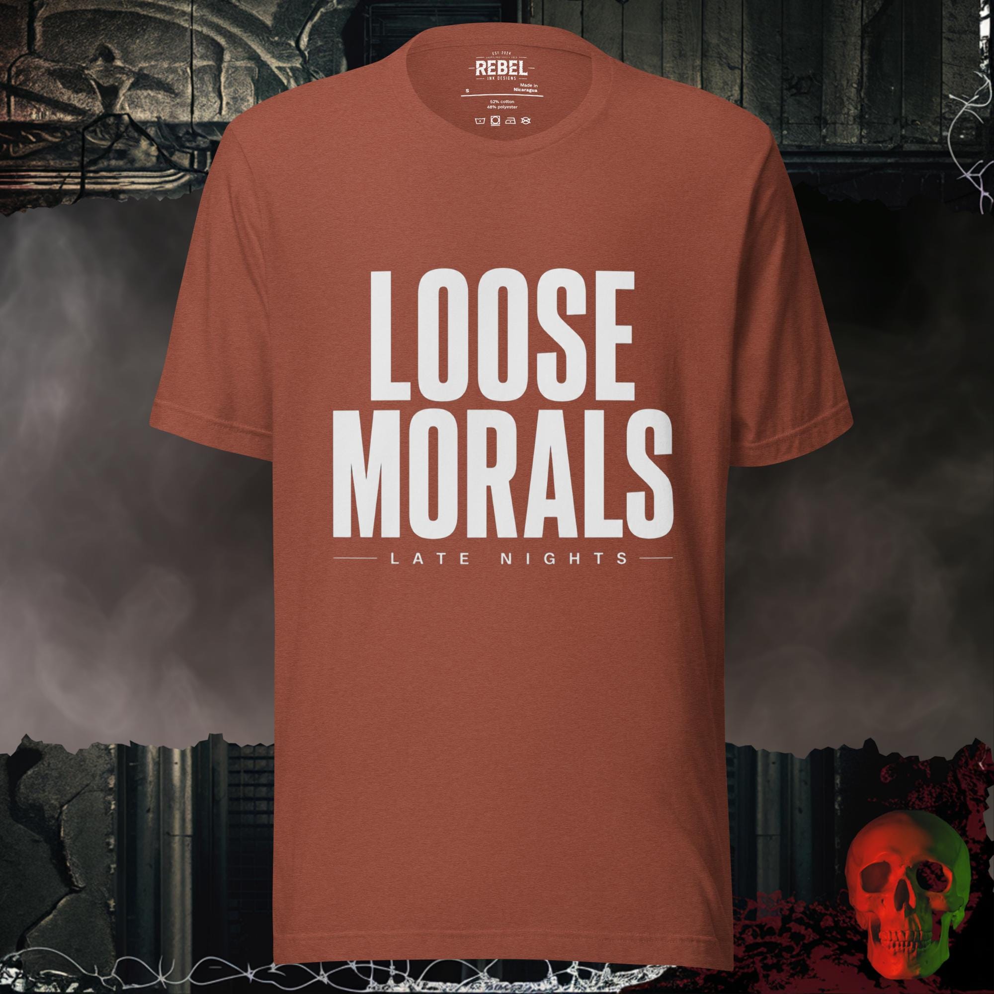 T-Shirt Heather Clay / S Loose Morals Late Nights Bold Graphic Statement Tee