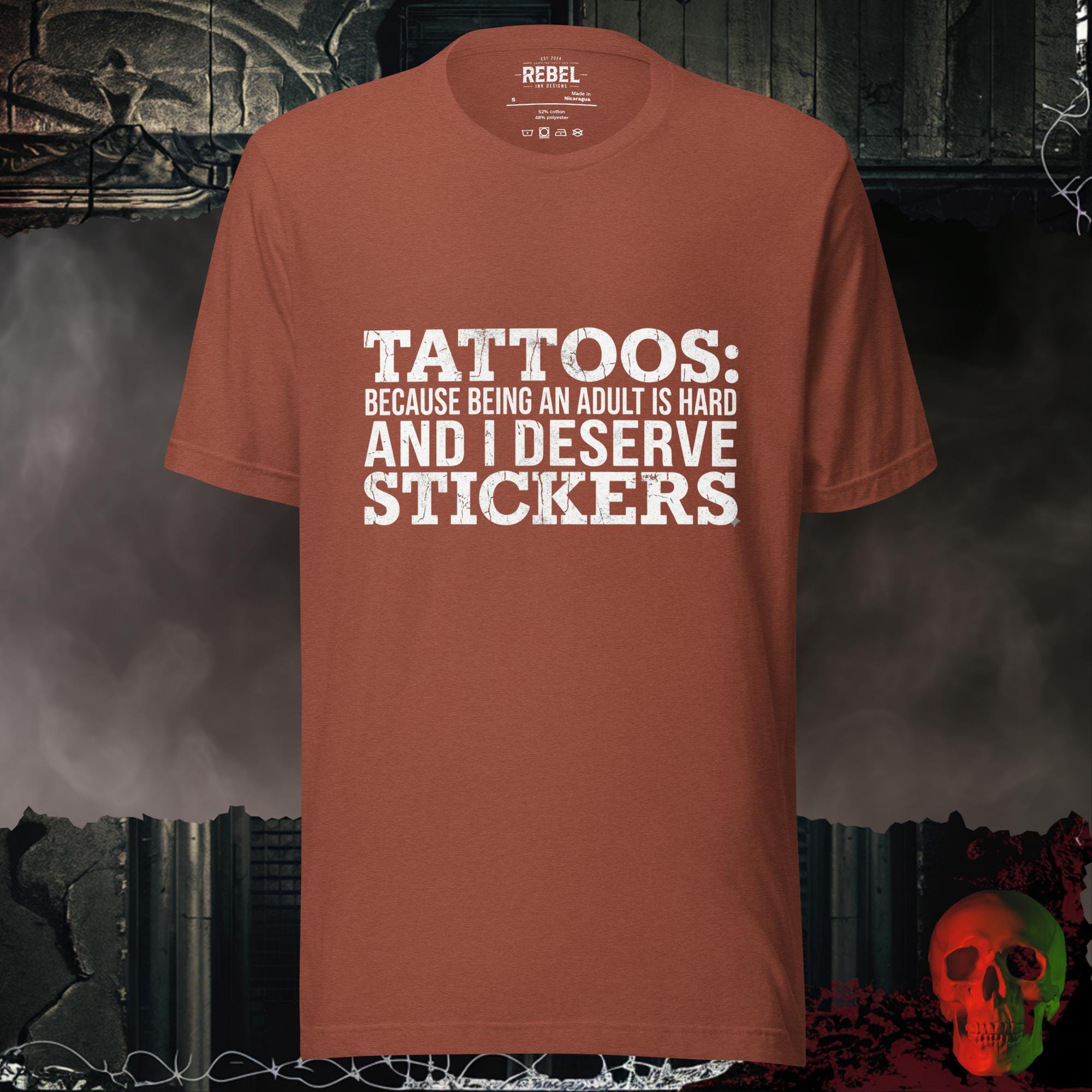 T-Shirt Heather Clay / S Tattoos Are Just Stickers Graphic Tee | Rebel Ink Designs