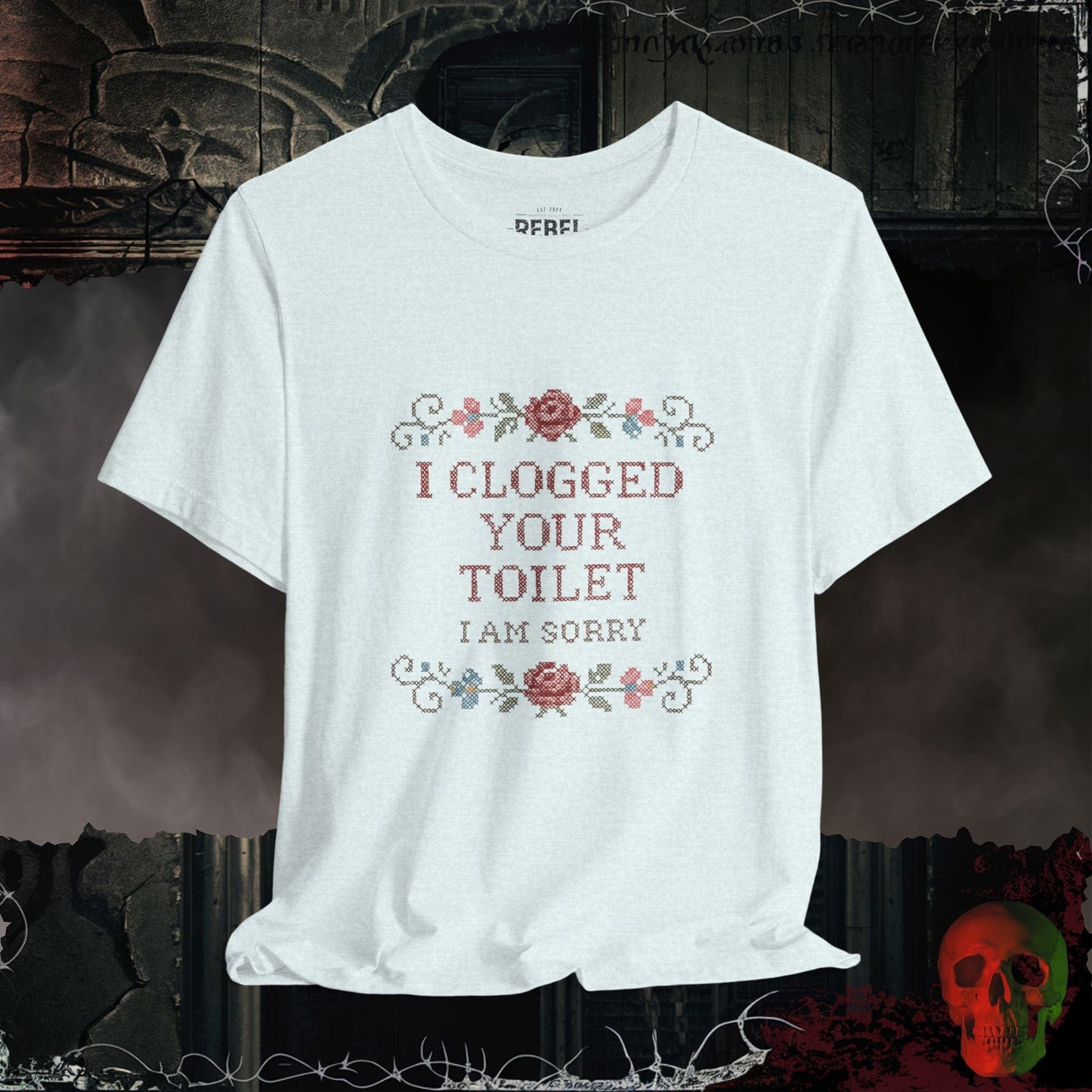 T-Shirt Heather Ice Blue / S Floral Apology Toilet Tee