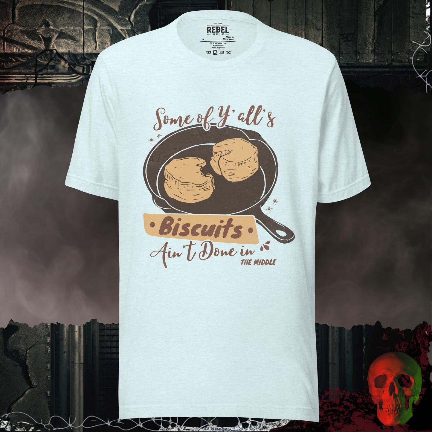 T-Shirt Heather Ice Blue / S Half Baked Biscuits Tee