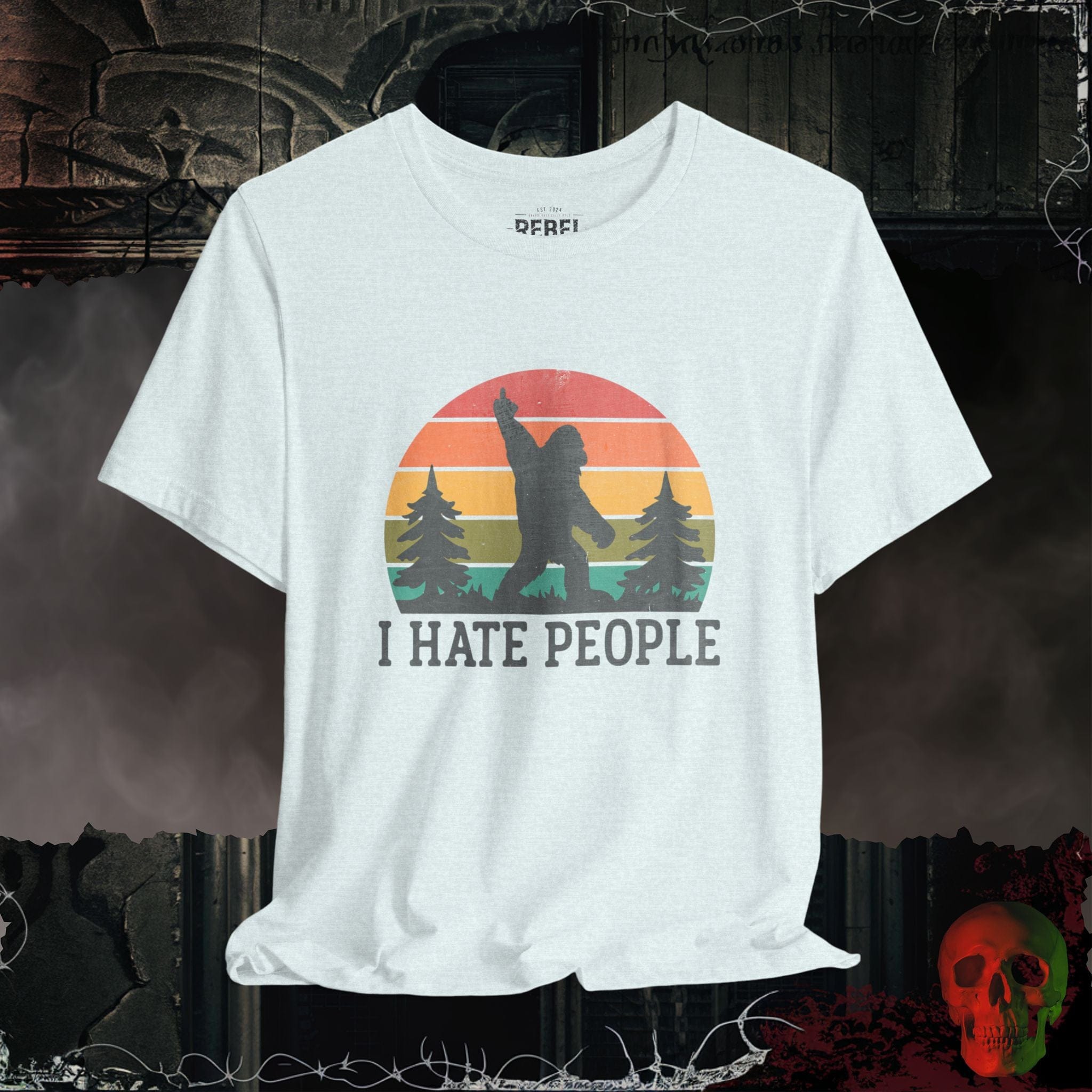 T-Shirt Heather Ice Blue / S I Hate People – Bigfoot Sunset Tee